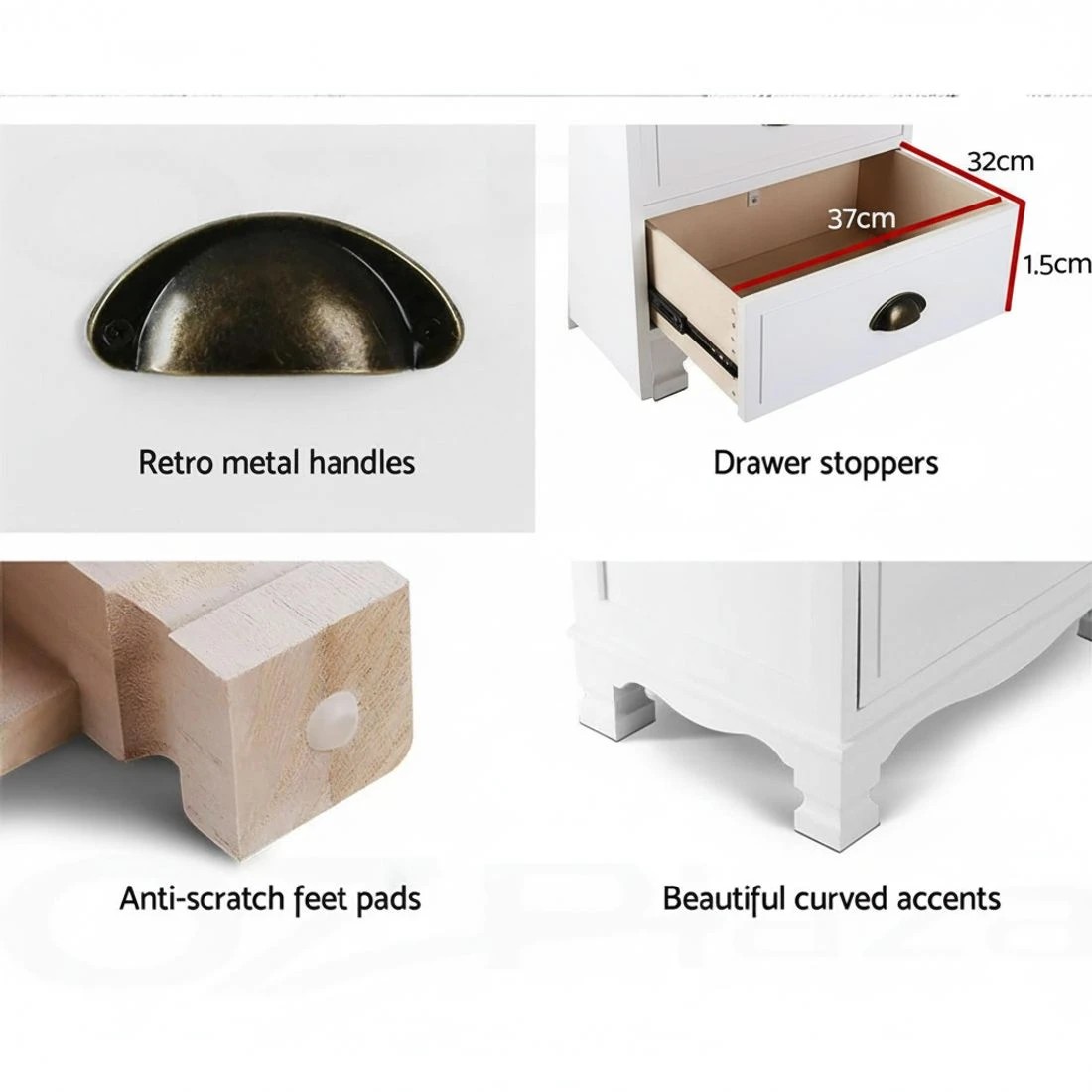 6 Artiss 2x Bedside Table 3 Drawers Vintage - White, 6 of 8