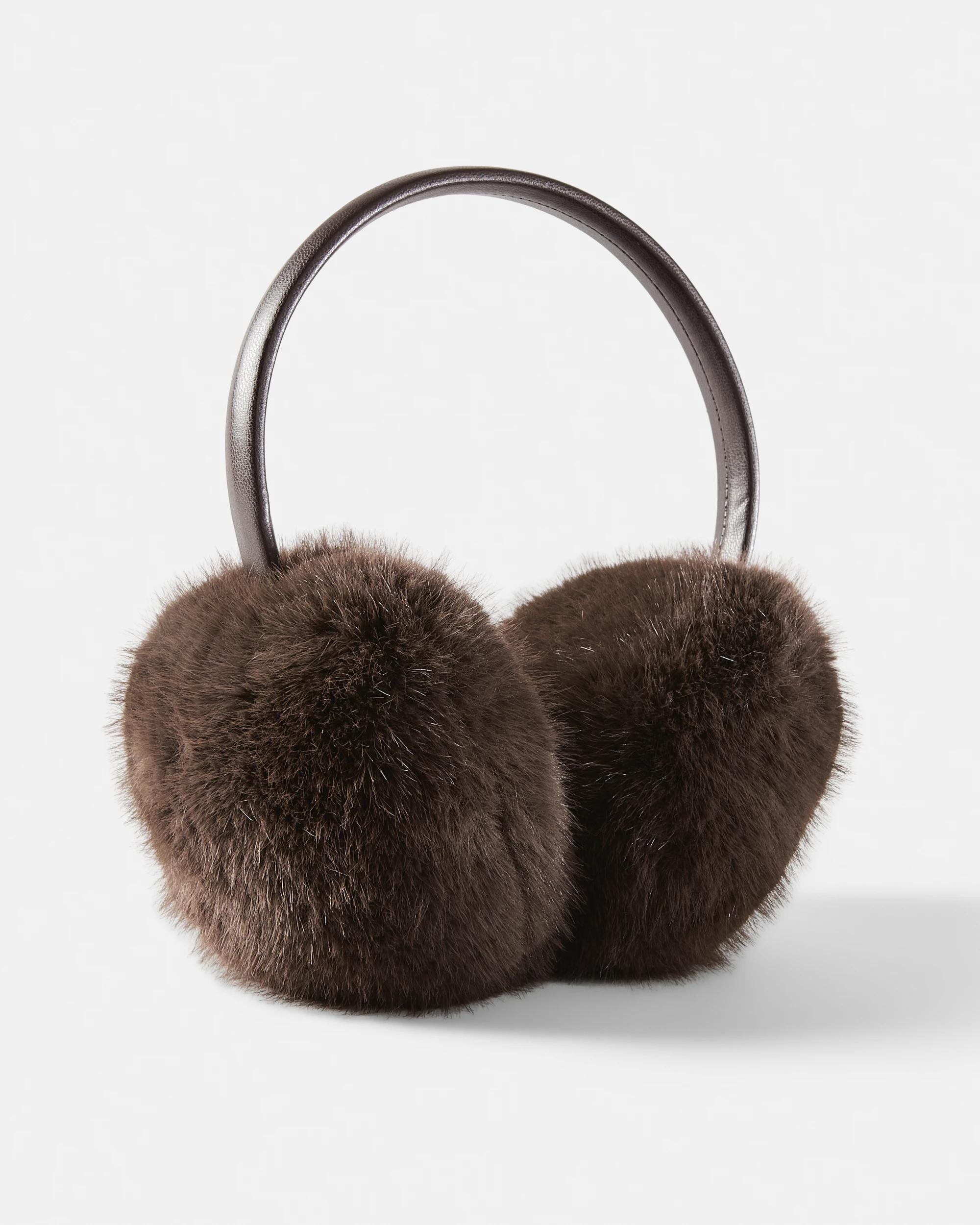 1 Faux Fur Ear Muffs Chocolate, 1 of 3