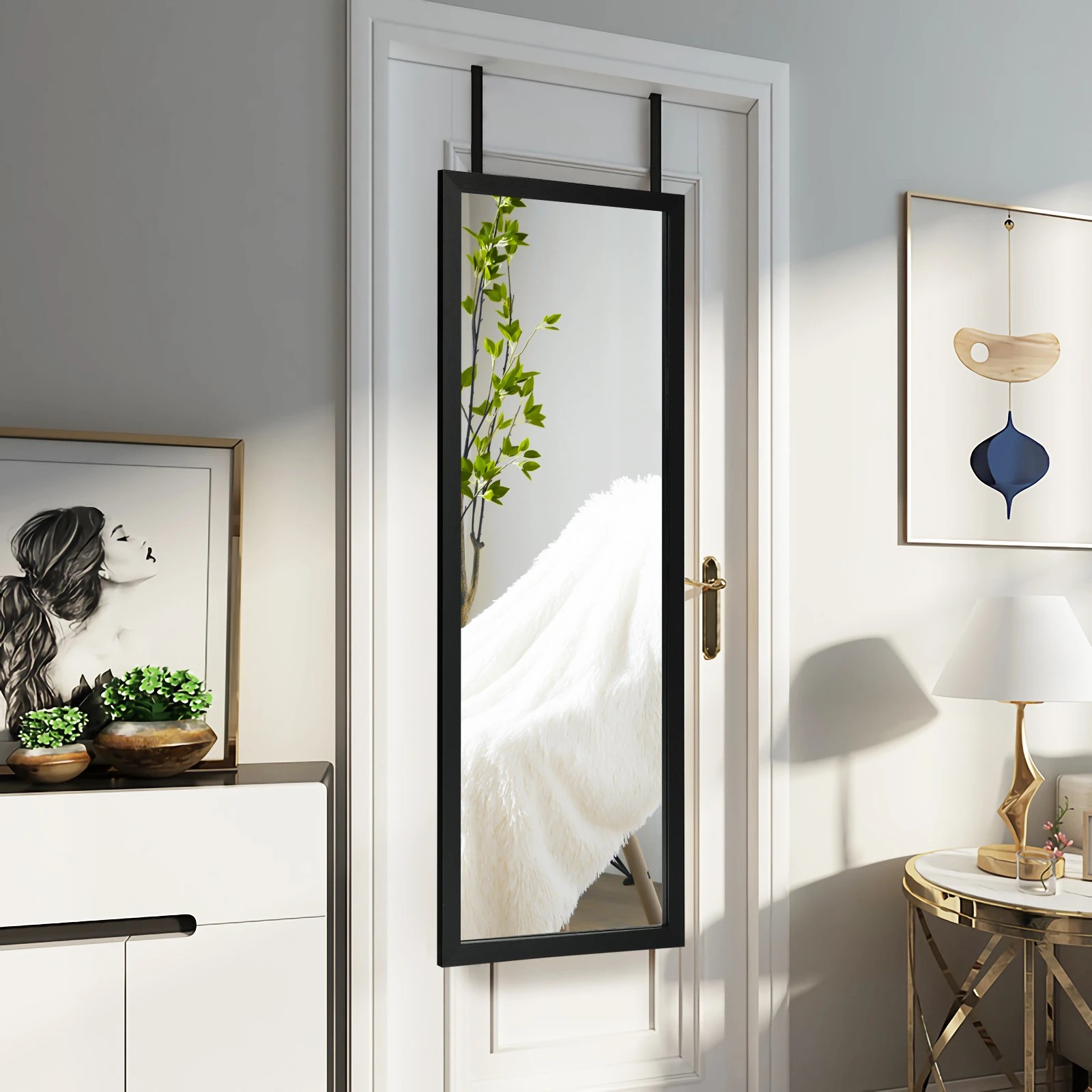 2 Costway Full-Length Mirror Wall Door Mounted Hanging Dressing Mirror 120 x 37cm - Black, 2 of 5