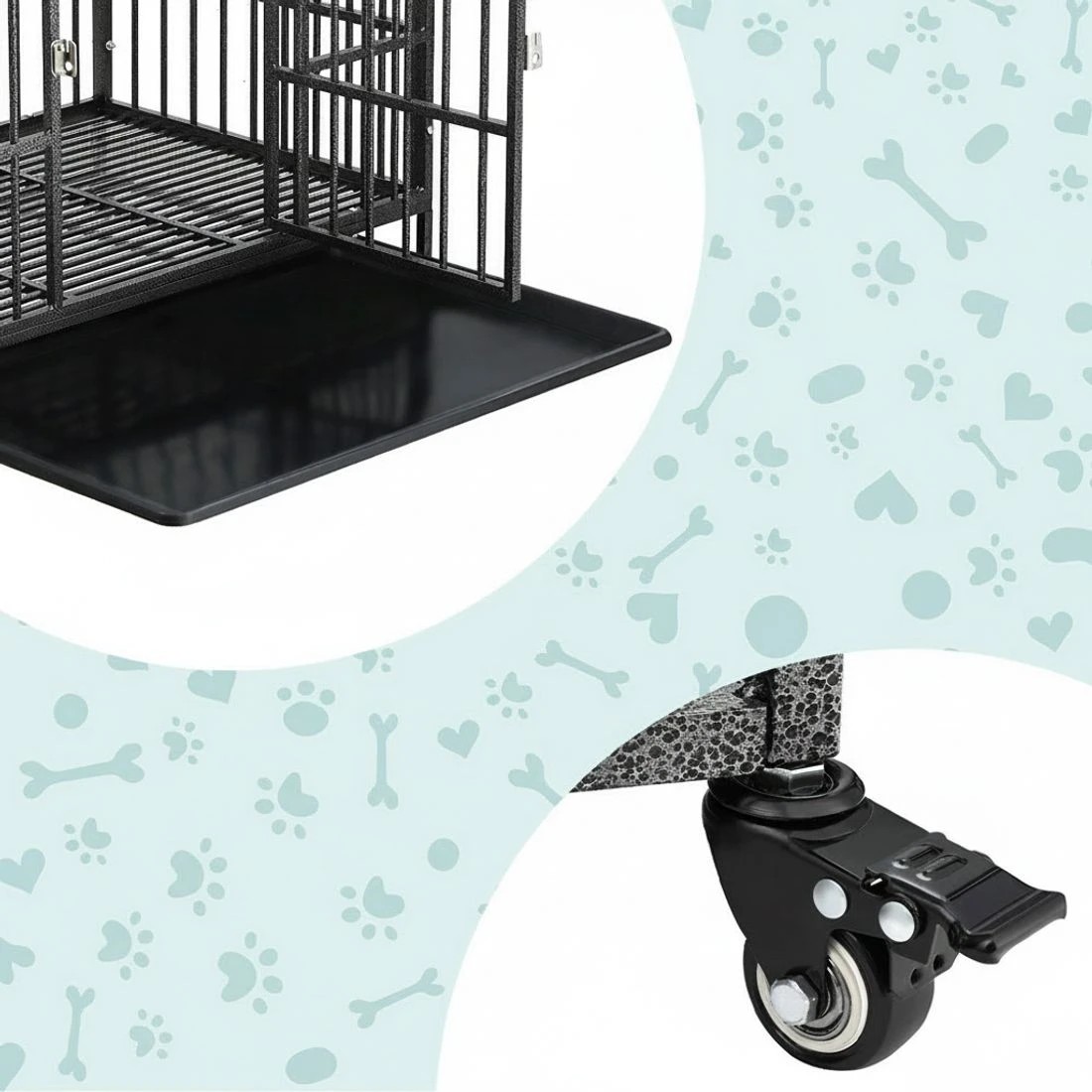 6 i.Pet Dog Cage Crate Large Puppy Cat Anti Bite Pet Kennel Wheels w/Tray 37'' - Black, 6 of 6