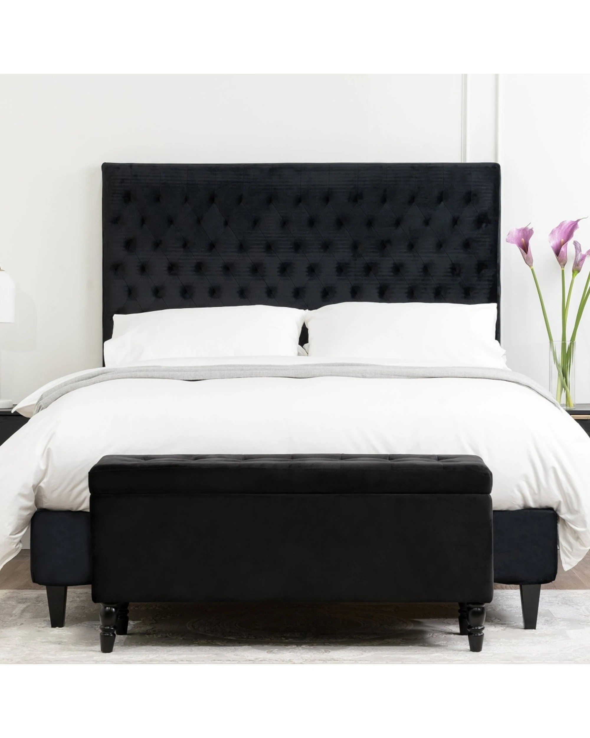 1 Bedding Co Velvet Luxe Bed Head Diamond Design Frame - King Bed - Black, 1 of 5
