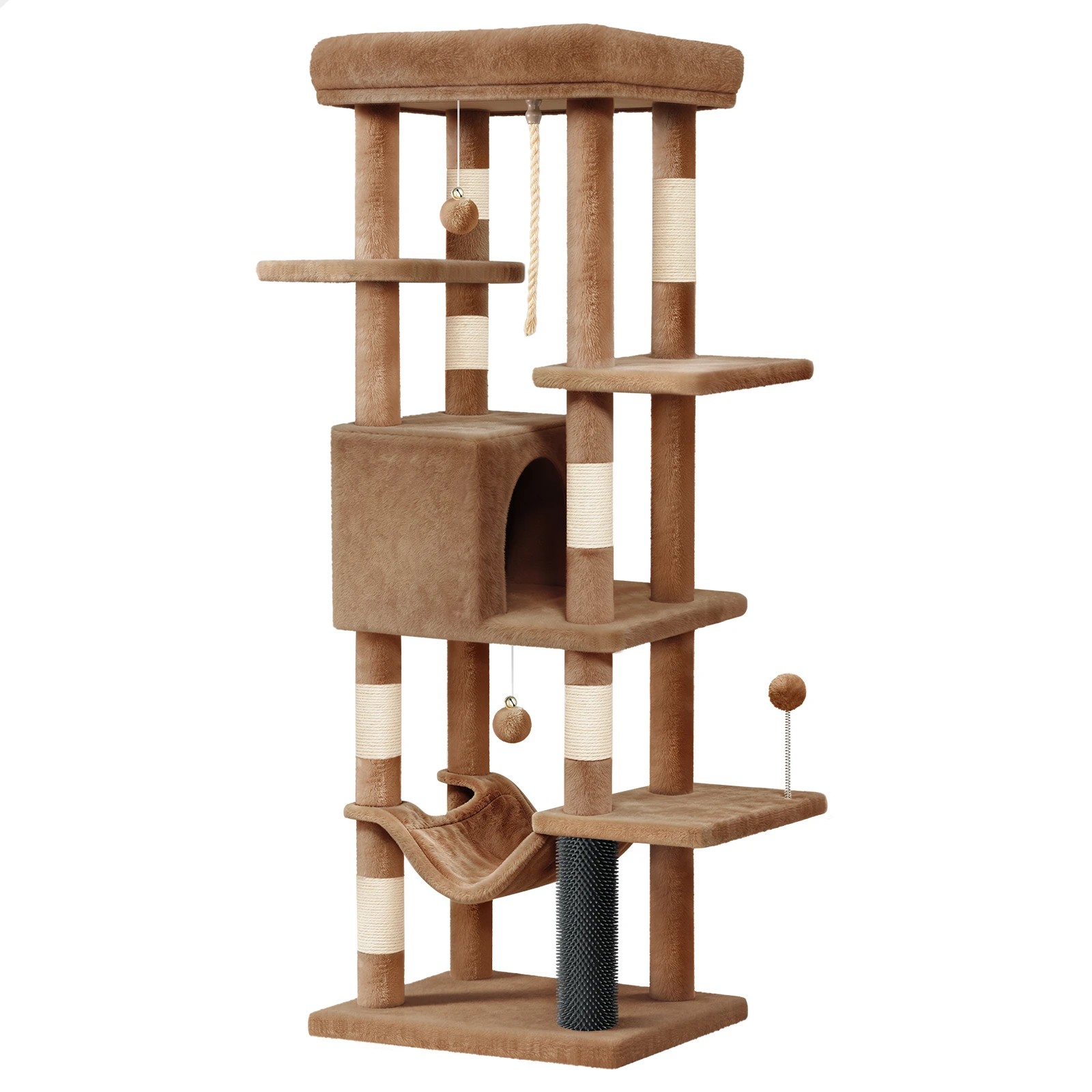 2 Beastie Cat Tree Tower 153cm Scratching Post Scratcher Light - Brown, 2 of 4