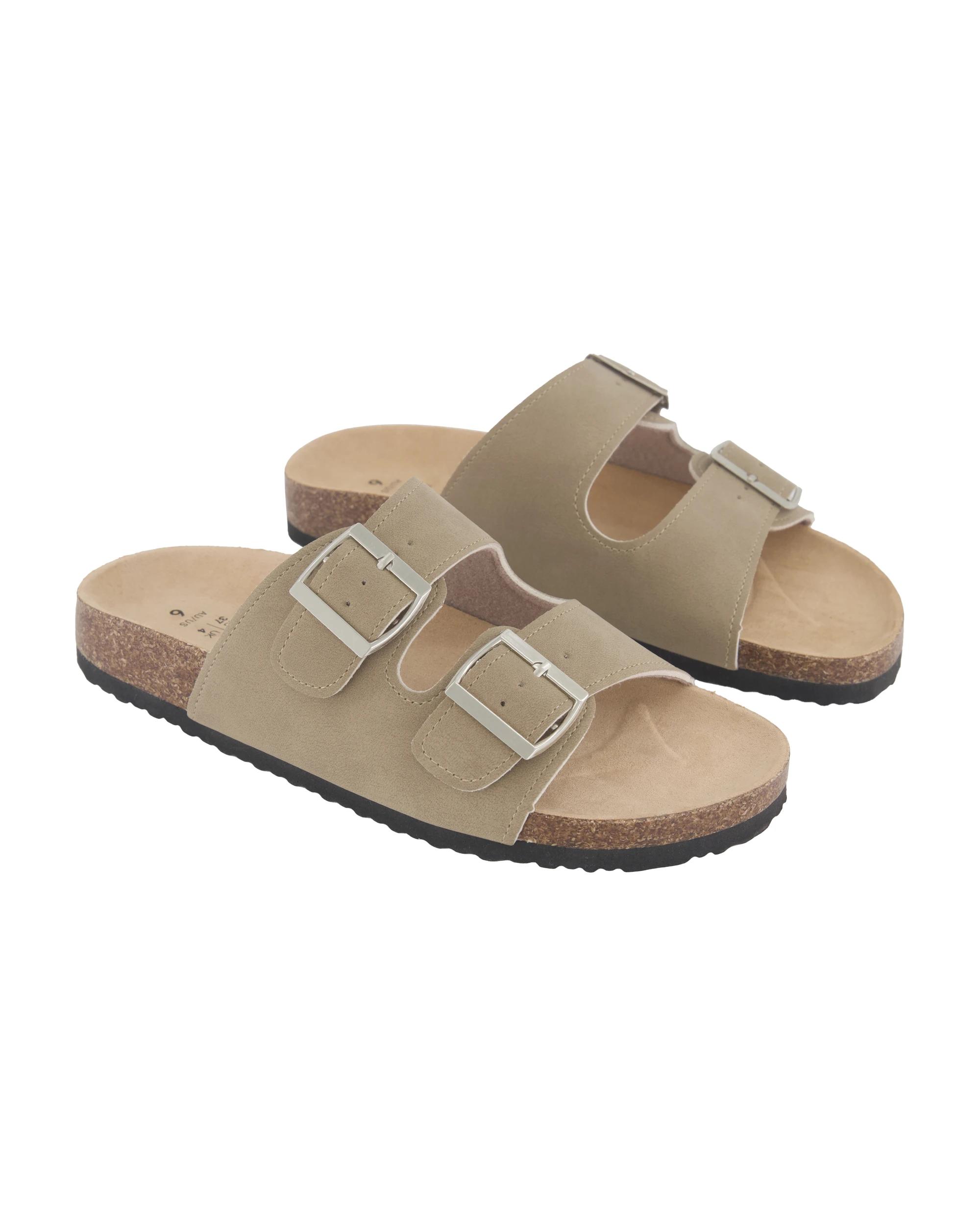 2 Double Buckle Footbed Slides OAT BEIGE, 2 of 3