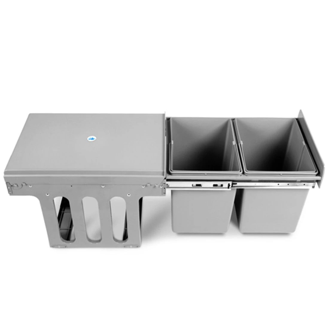 1 Cefito Pull Out Bin Kitchen Double Basket 2X15L - Grey, 1 of 6