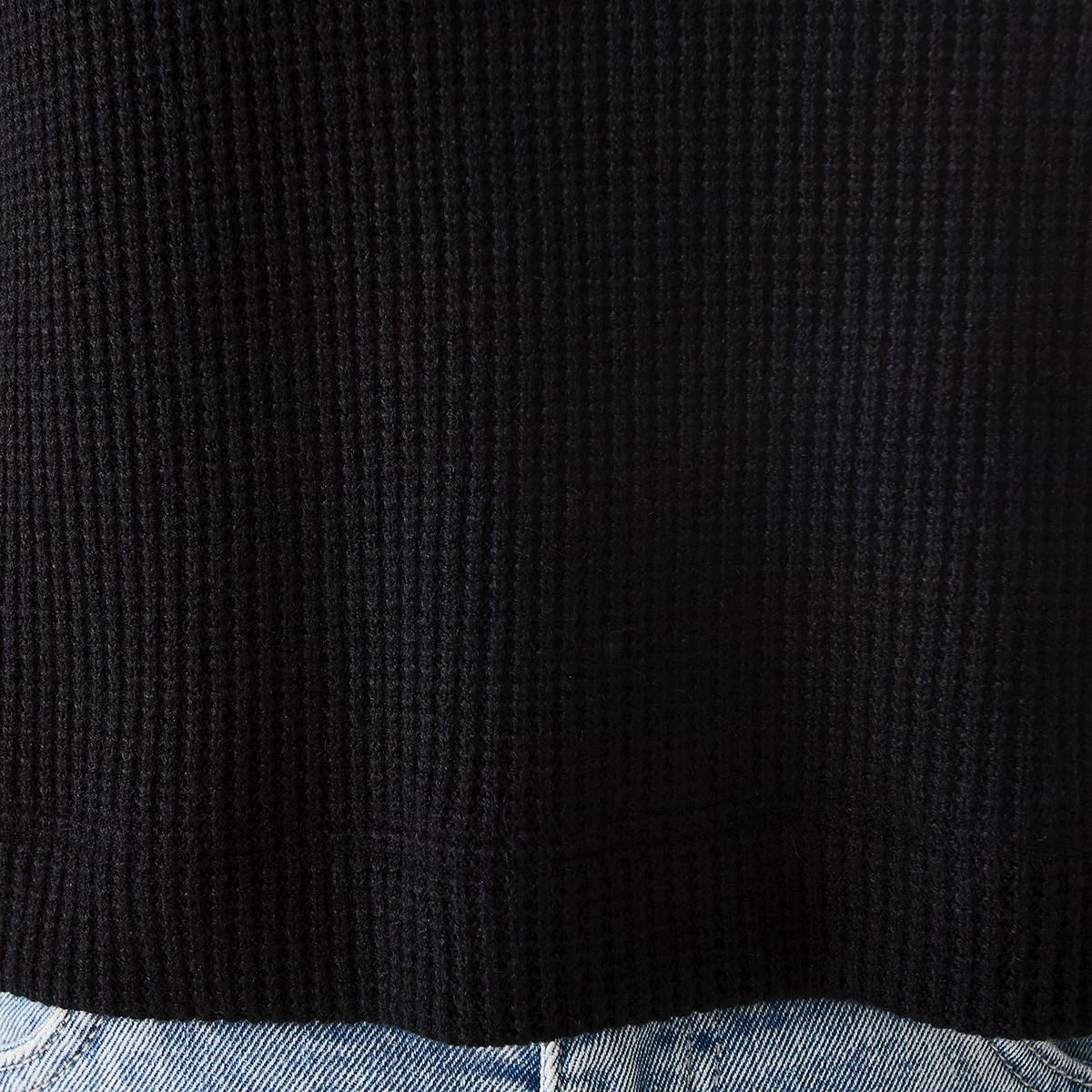 6 Long Sleeve Waffle Crew Neck Crop Top Black, 6 of 6