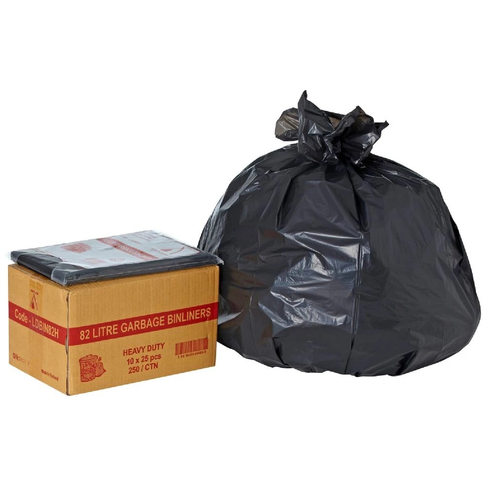 1 Tailored Packaging Heavy Duty Bin Liners 82L 250 Pack Black, 1 of 2