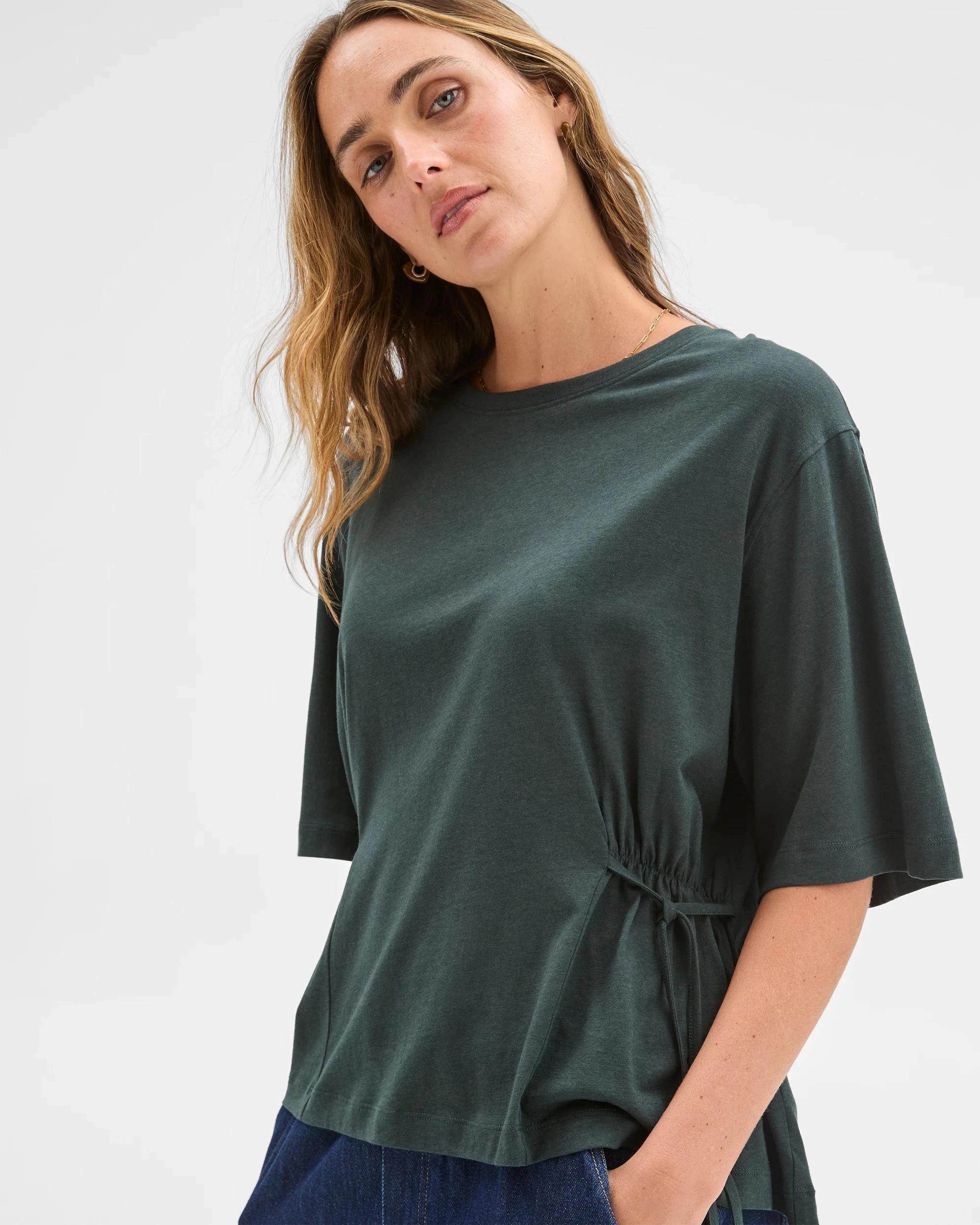 2 Target Woman Short Sleeve Tie Waist T-Shirt MIDNIGHT JADE, 2 of 6