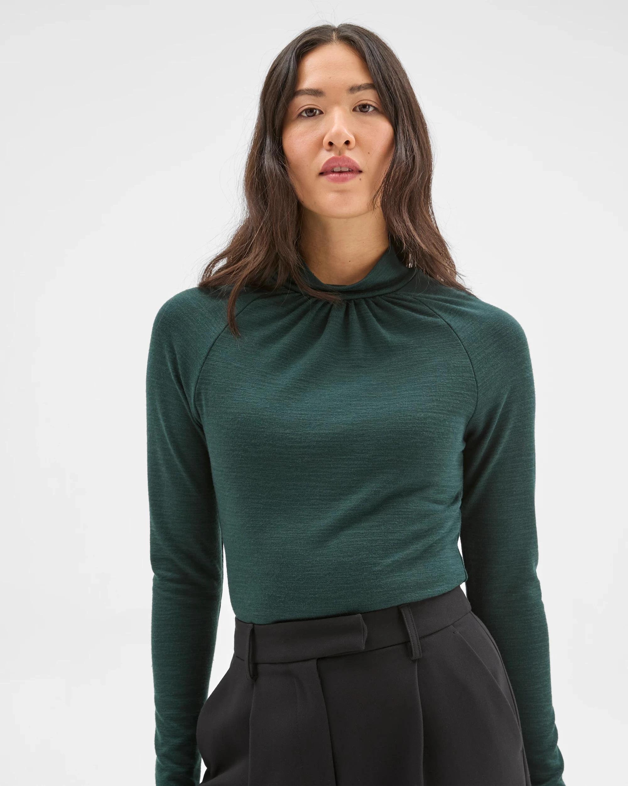 1 Preview Long Sleeve High Neck Drape Top MID JADE, 1 of 6