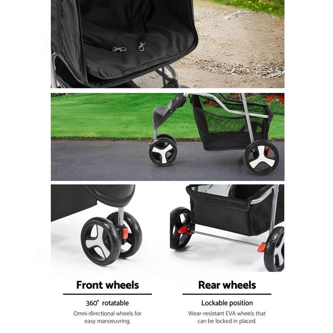 7 i.Pet Pet Stroller Dog Pram Cat Carrier Large Travel Pushchair Foldable 3 Wheels - Black, 7 of 7