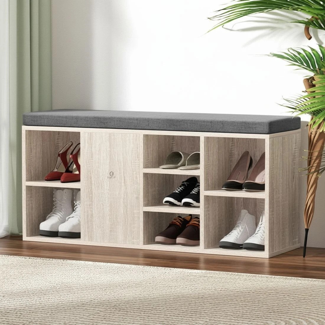 1 Artiss Shoe Rack Cabinet Shoe Bench Fabric Seat Entryway Storage Organizer Comfortable Seat Easy Clean - Brown, 1 of 8