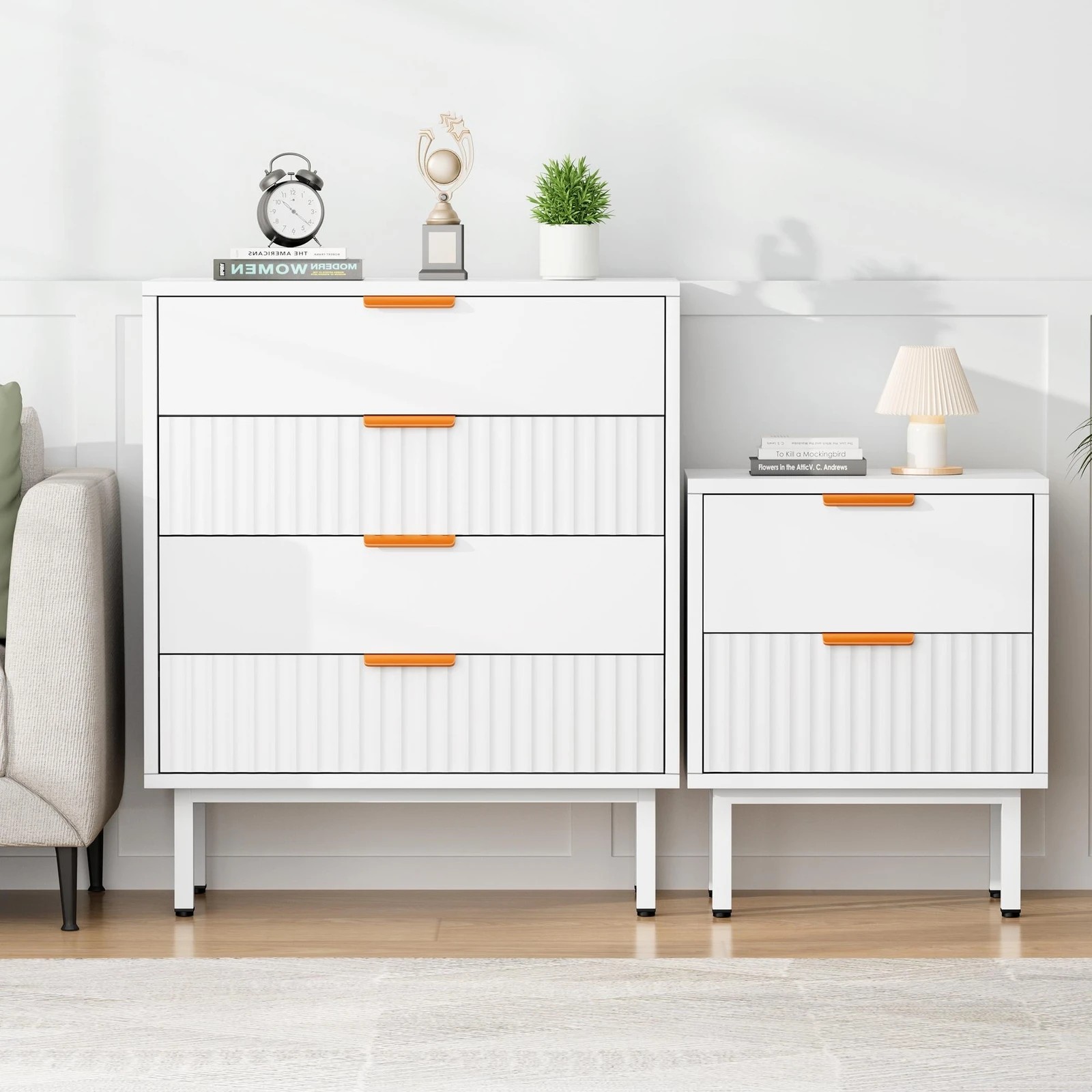 3 Alfordson 4 Chest of Drawers Bedside Table Storage Cabinet Set Dresser - White, 3 of 10