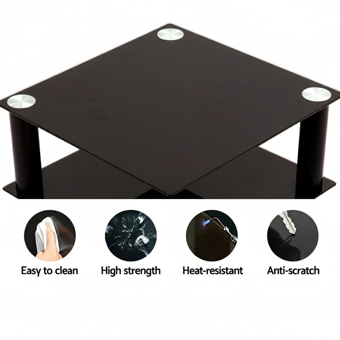 4 Artiss TV Stand 4 Tiers Storage Shelf Rack Tempered Glass Entertainment Unit - Black, 4 of 6
