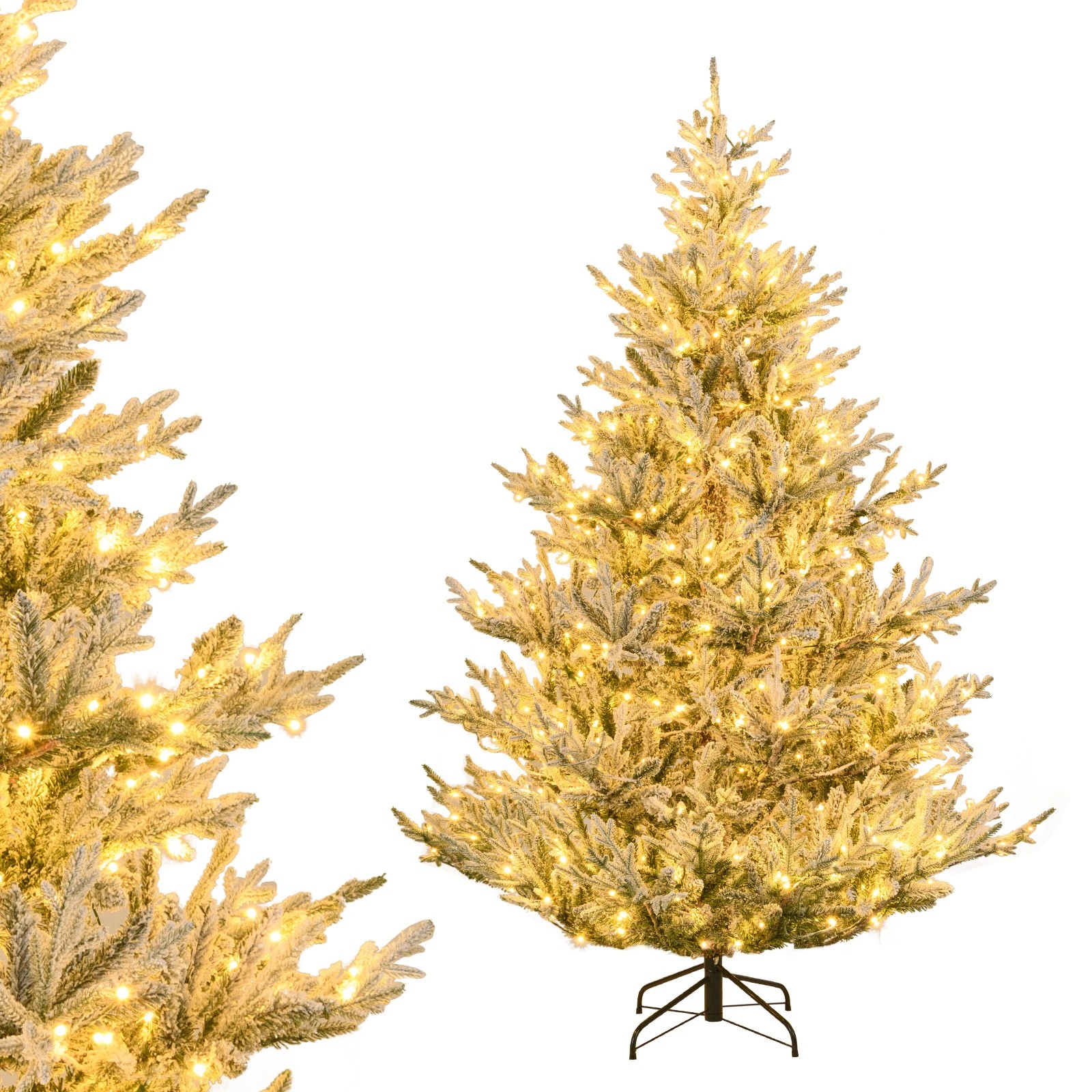 1 Costway 2.1M Christmas Tree 13 Modes LED Pre-lit Snow Flocked Xmas Decoration Gift, 1 of 1