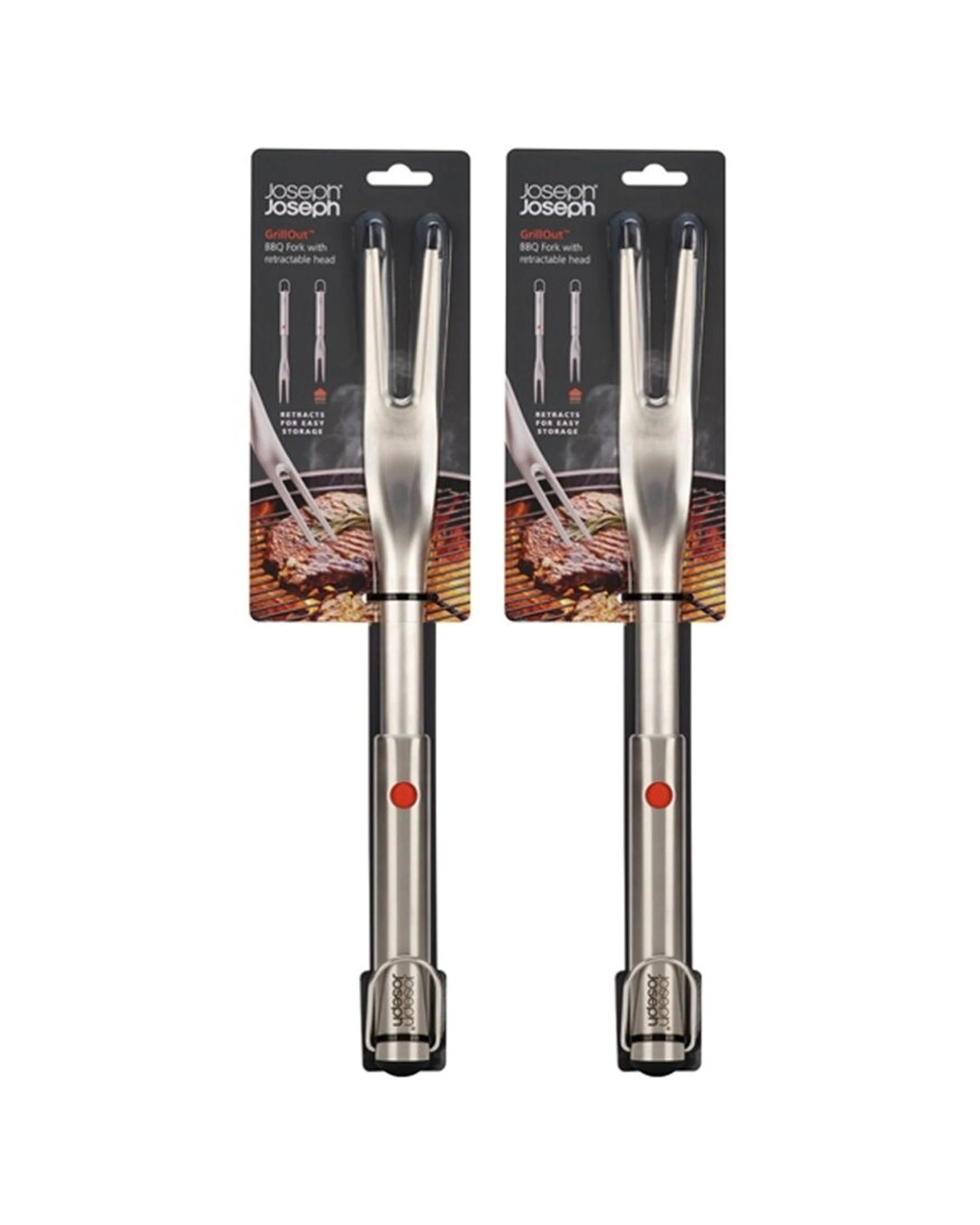 1 Joseph Joseph 2PK GrillOut BBQ Tool Sharp Fork Retractable Head Stainless Steel - Silver, 1 of 7