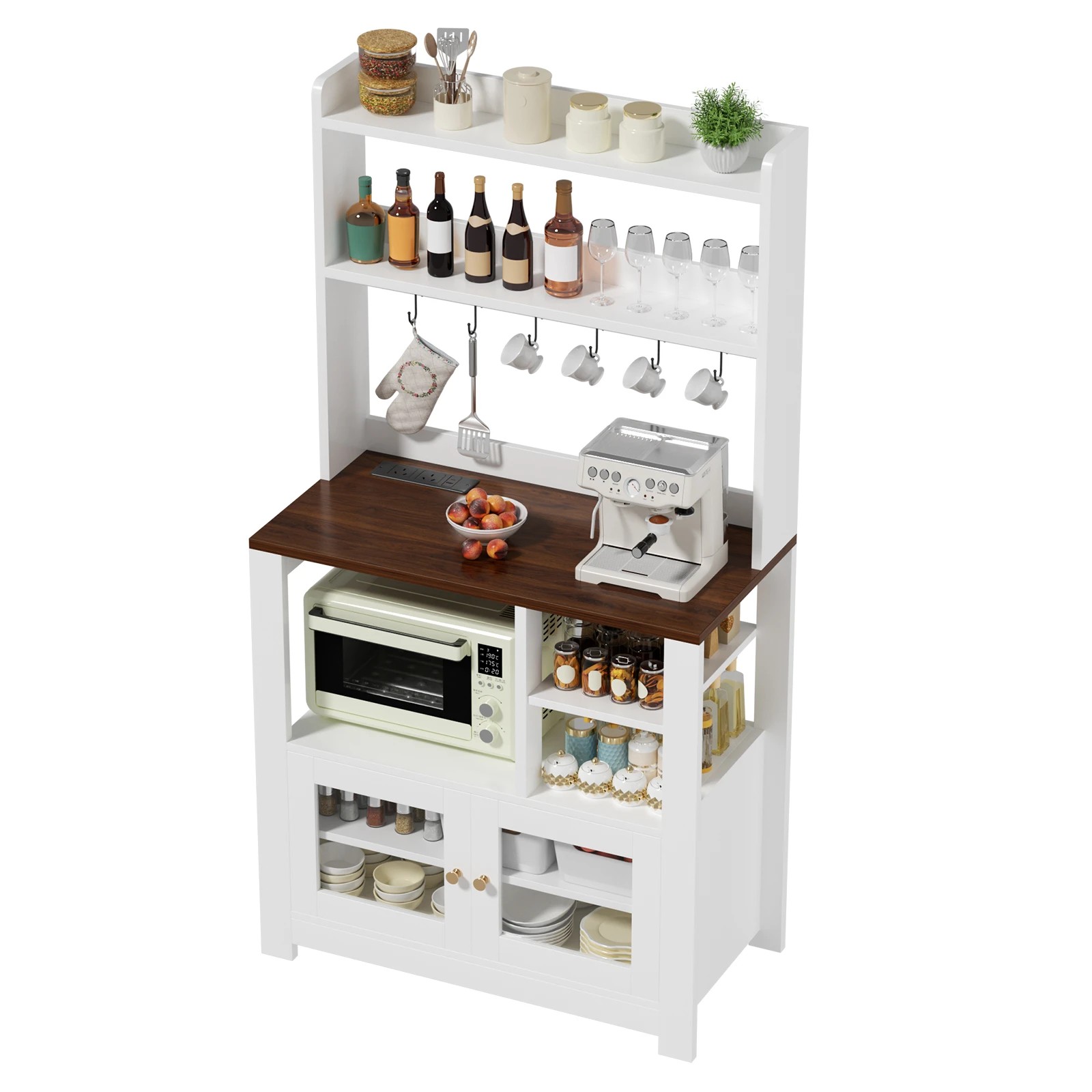 1 Advwin Kitchen Bakers Rack with Power Outlets Storage Hooks - White, 1 of 10