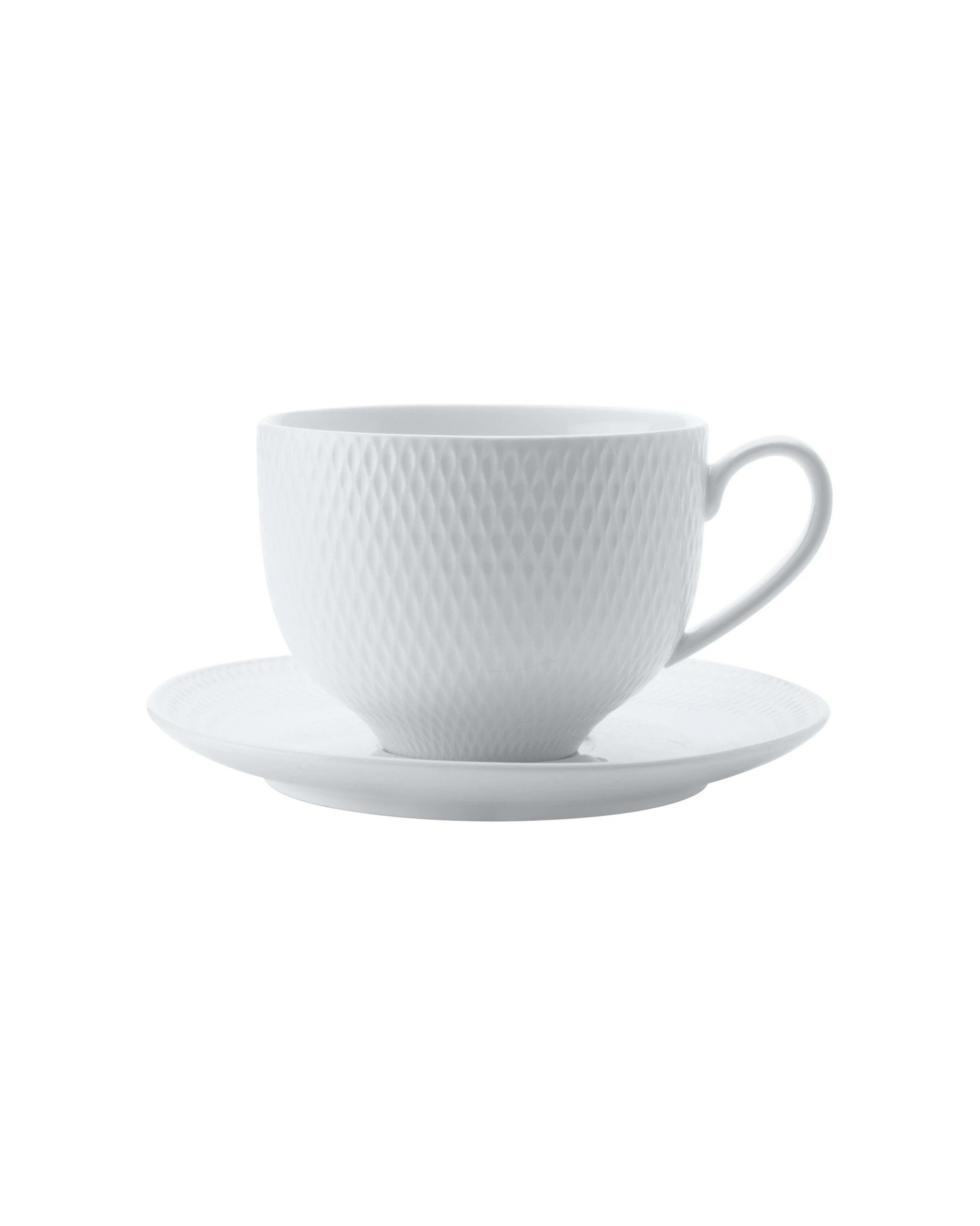2 Maxwell & Williams Diamonds Tea Cup And Saucer Prestige Porcelain Embossed - White, 2 of 3