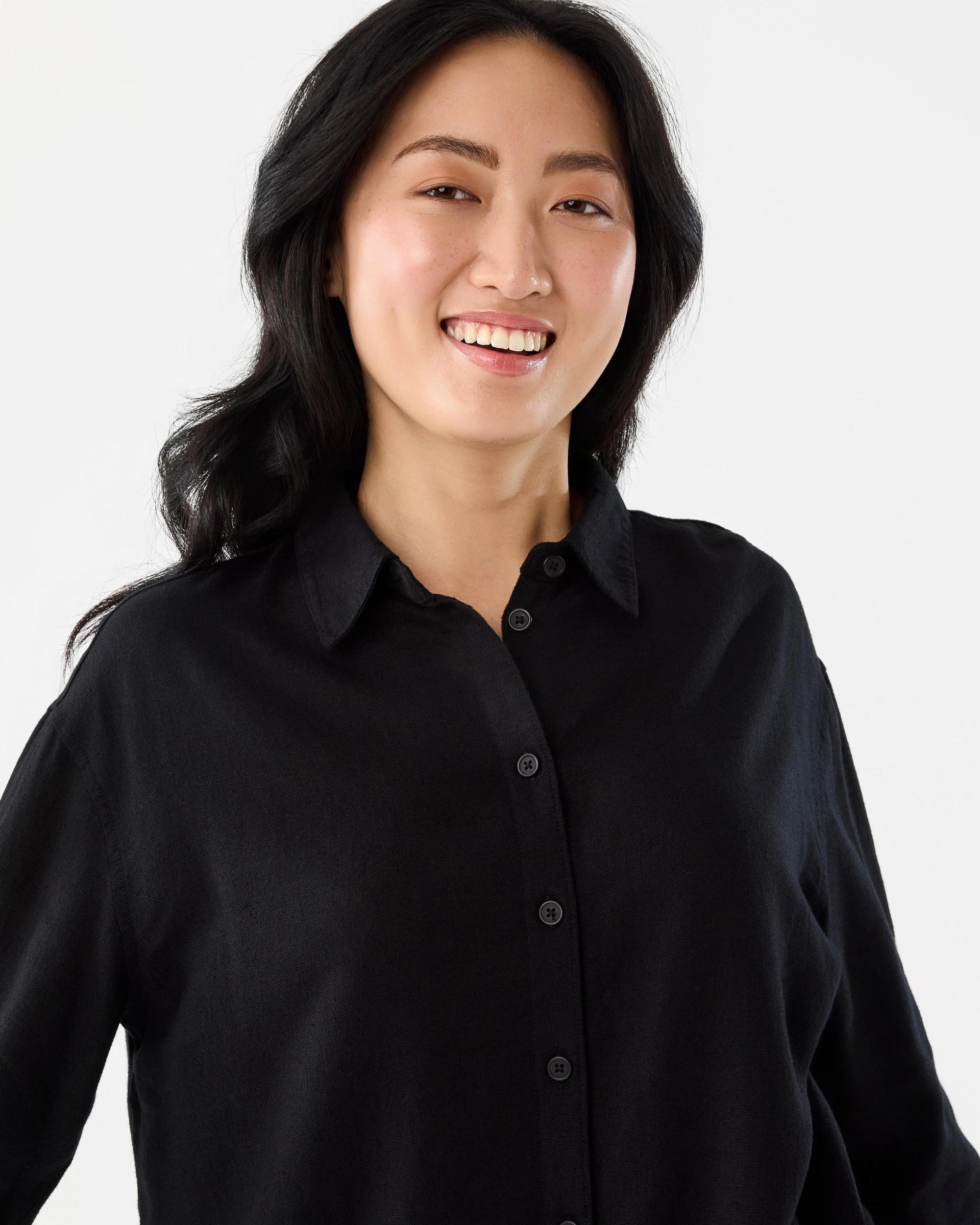 4 Long Sleeve Linen Blend Shirt Black, 4 of 7