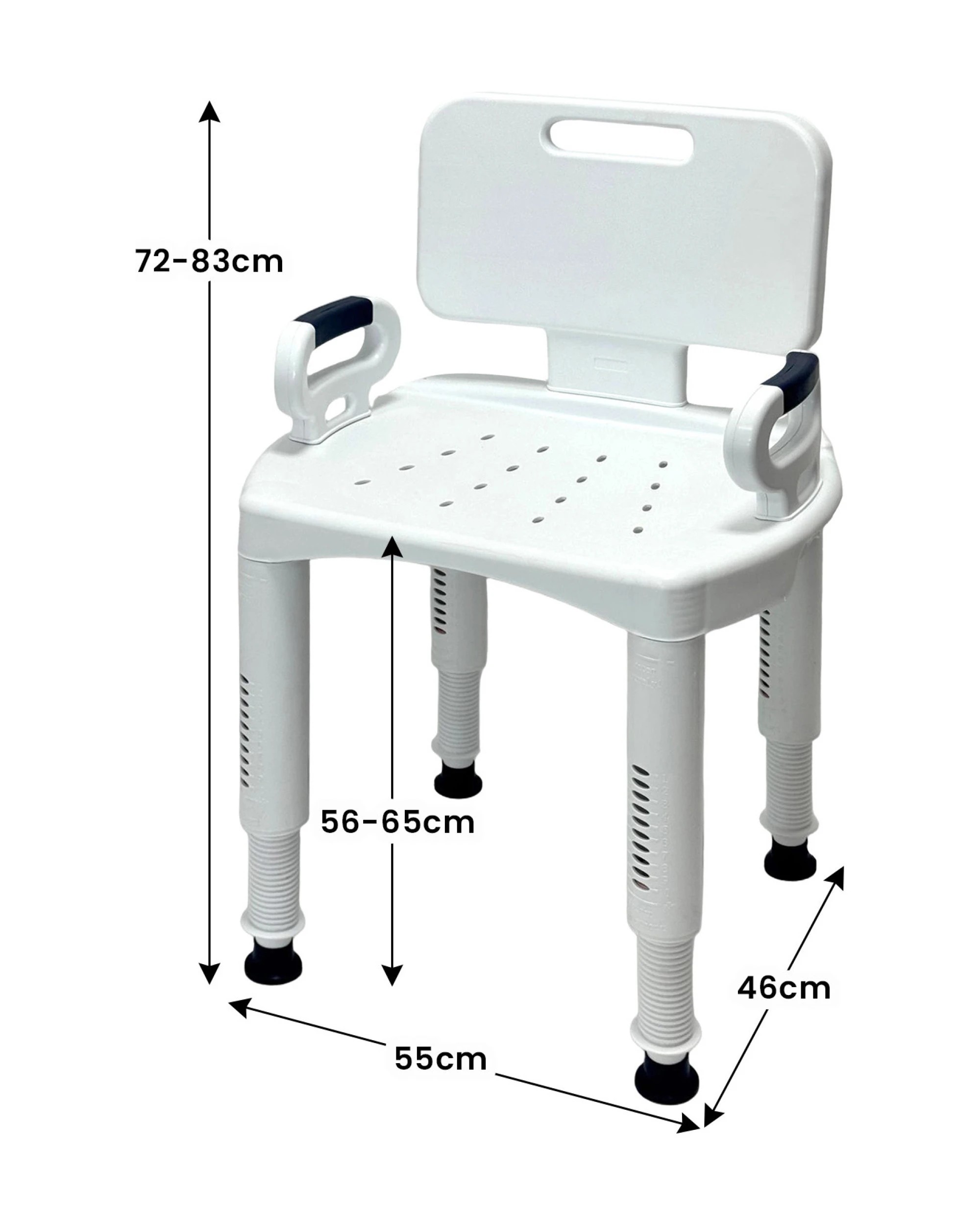 2 Orthonica Adjustable Shower Chair Armrests 158kg Capacity Bathroom Aid Bath Tub Stool Seat - White, 2 of 7