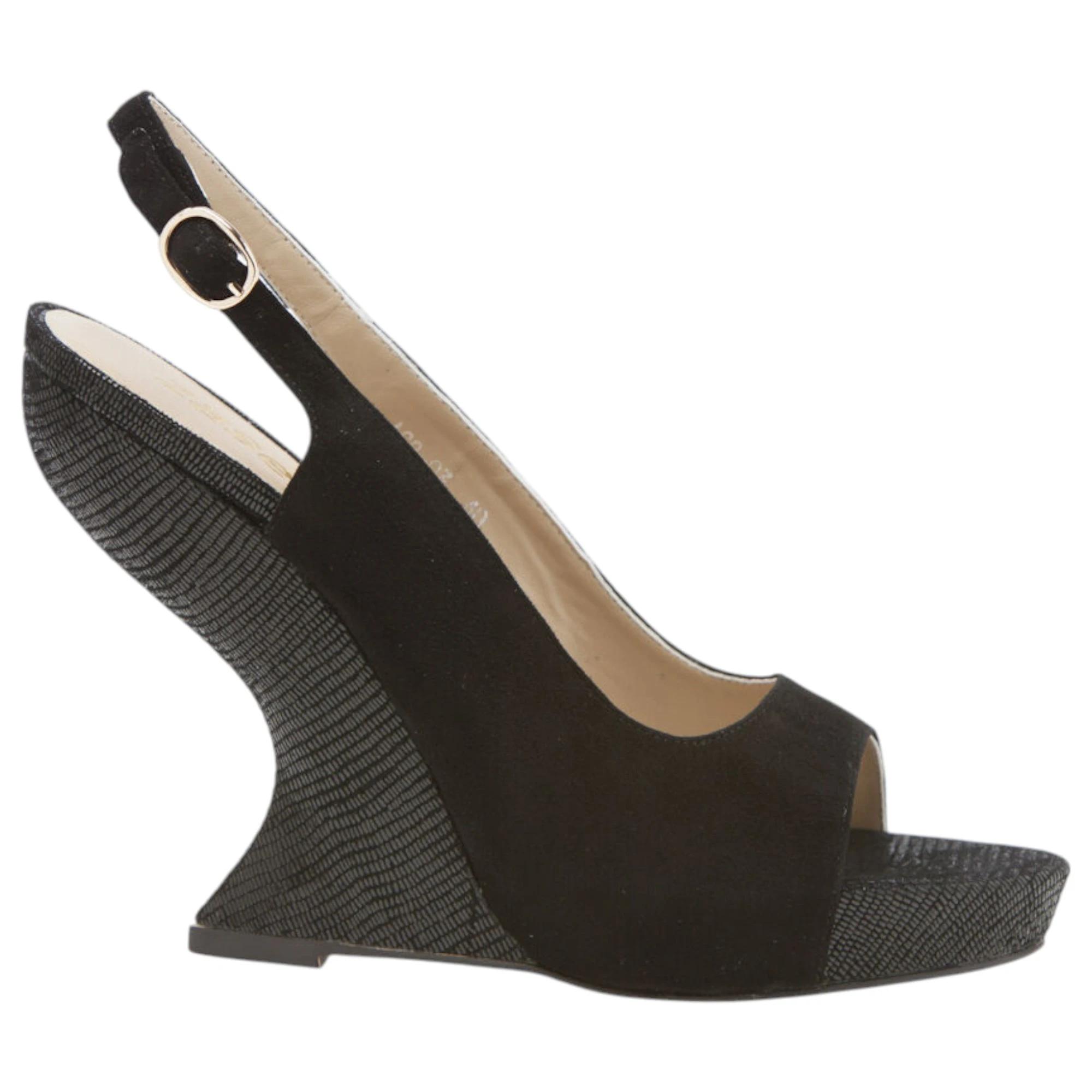 2 Zasel Womens Evelyn Leather Suede Work Casual Dress Shoes Heels Wedges BLACK, 2 of 3
