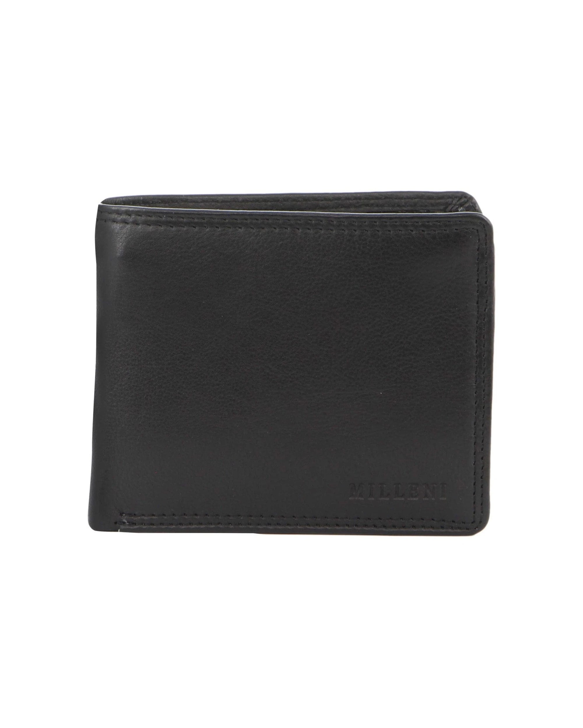 1 Milleni Men's Leather RFID Protected Card/Cash Flat Wallet 10cm - Black, 1 of 1