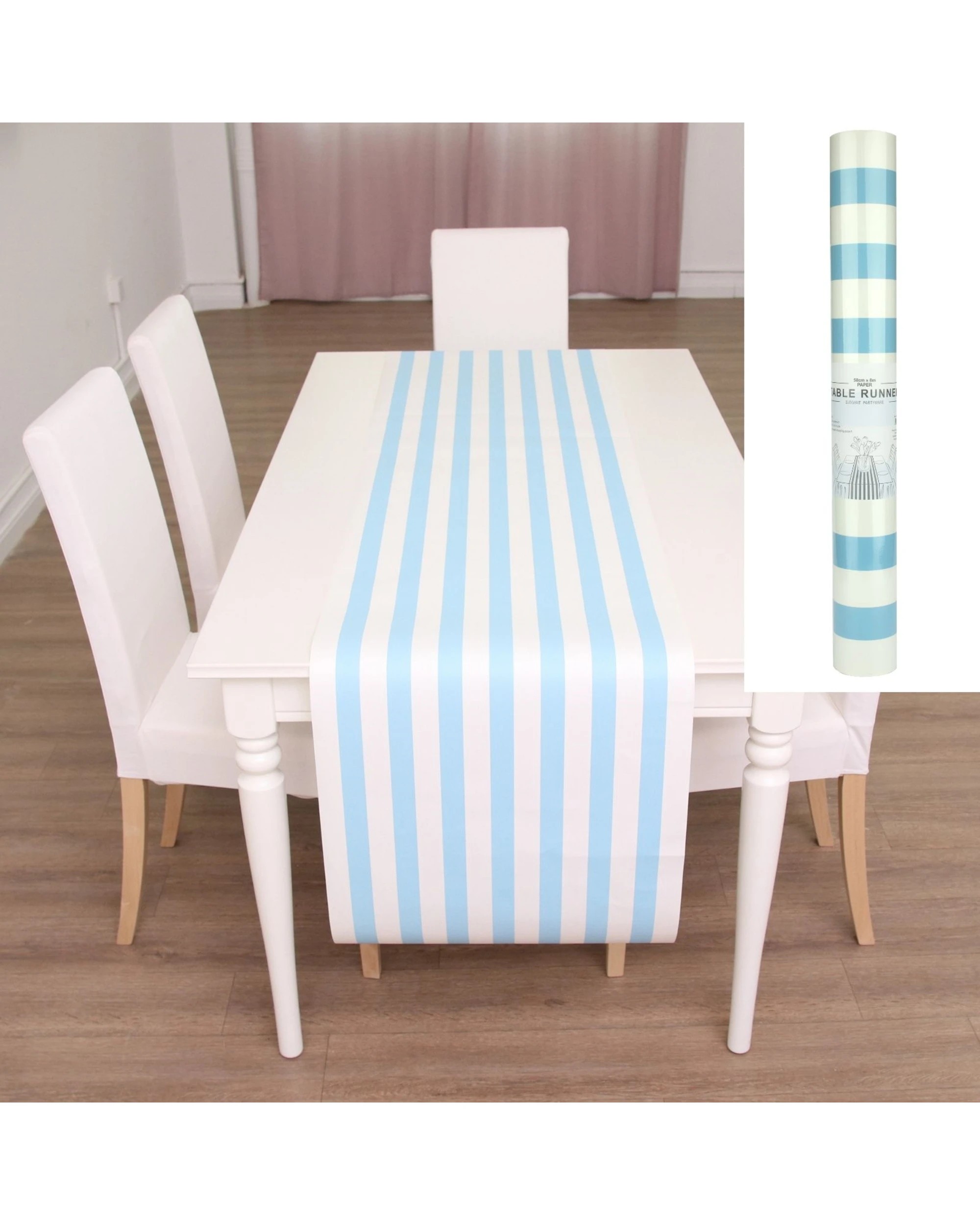 2 Shmick Light Blue and White Paper Table Runner 8m - Light Blue and White, 2 of 2