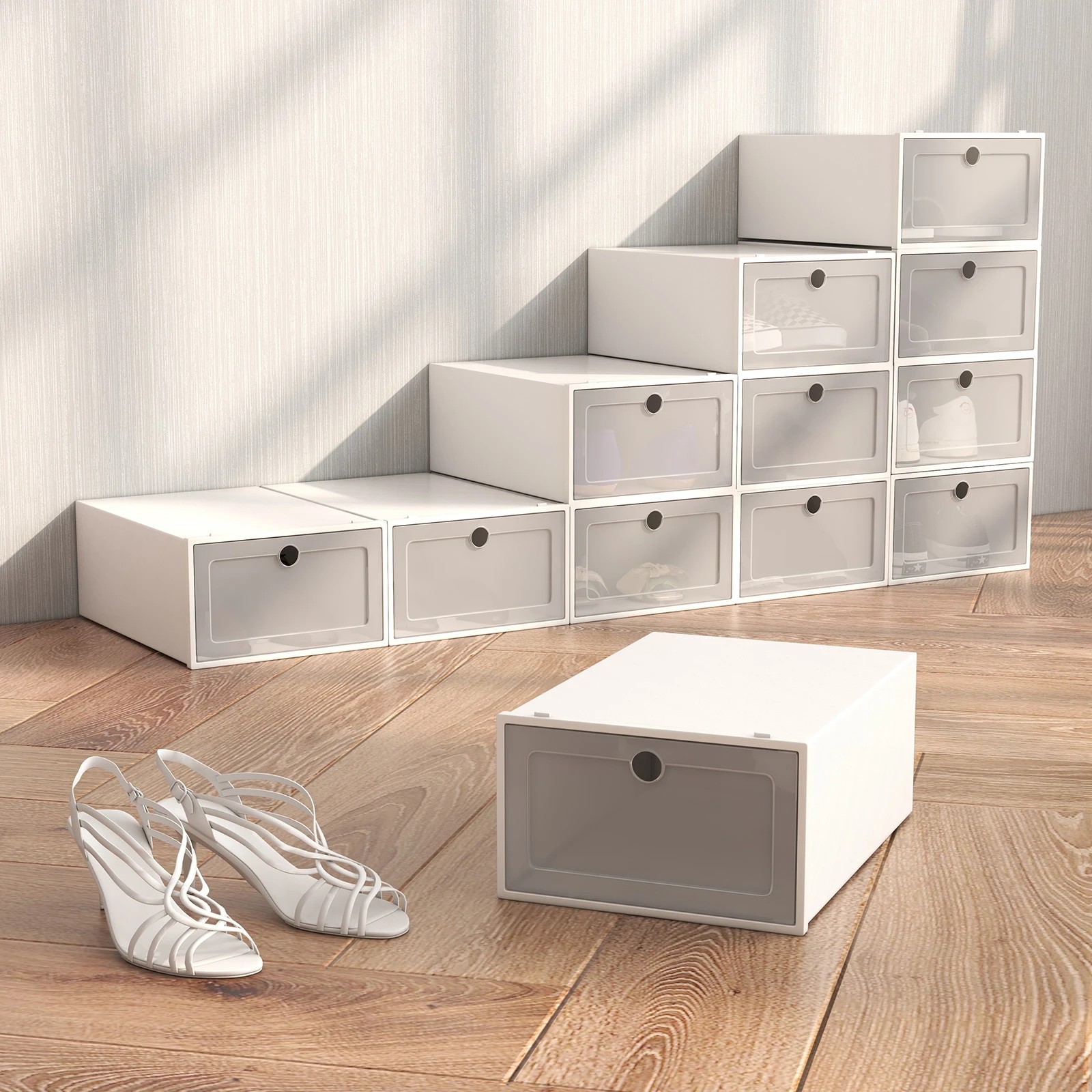 2 Casa Decor 12-Piece Stackable Transparent Shoe Organiser Set - White, 2 of 9
