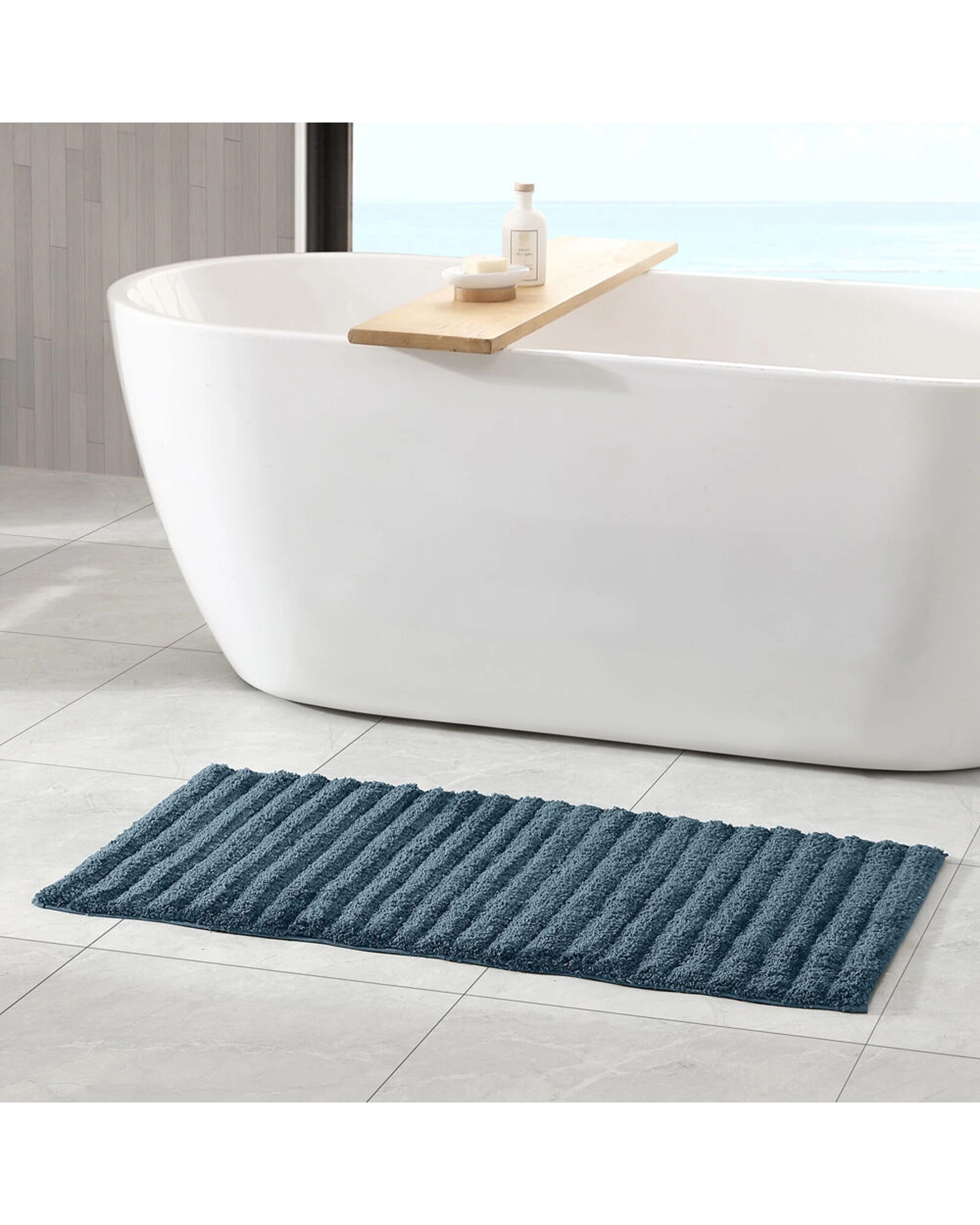 3 Algodon 2PC Lawson Plush Bath Runner Non-Slip Mat Set 50x50cm - Blue, 3 of 4