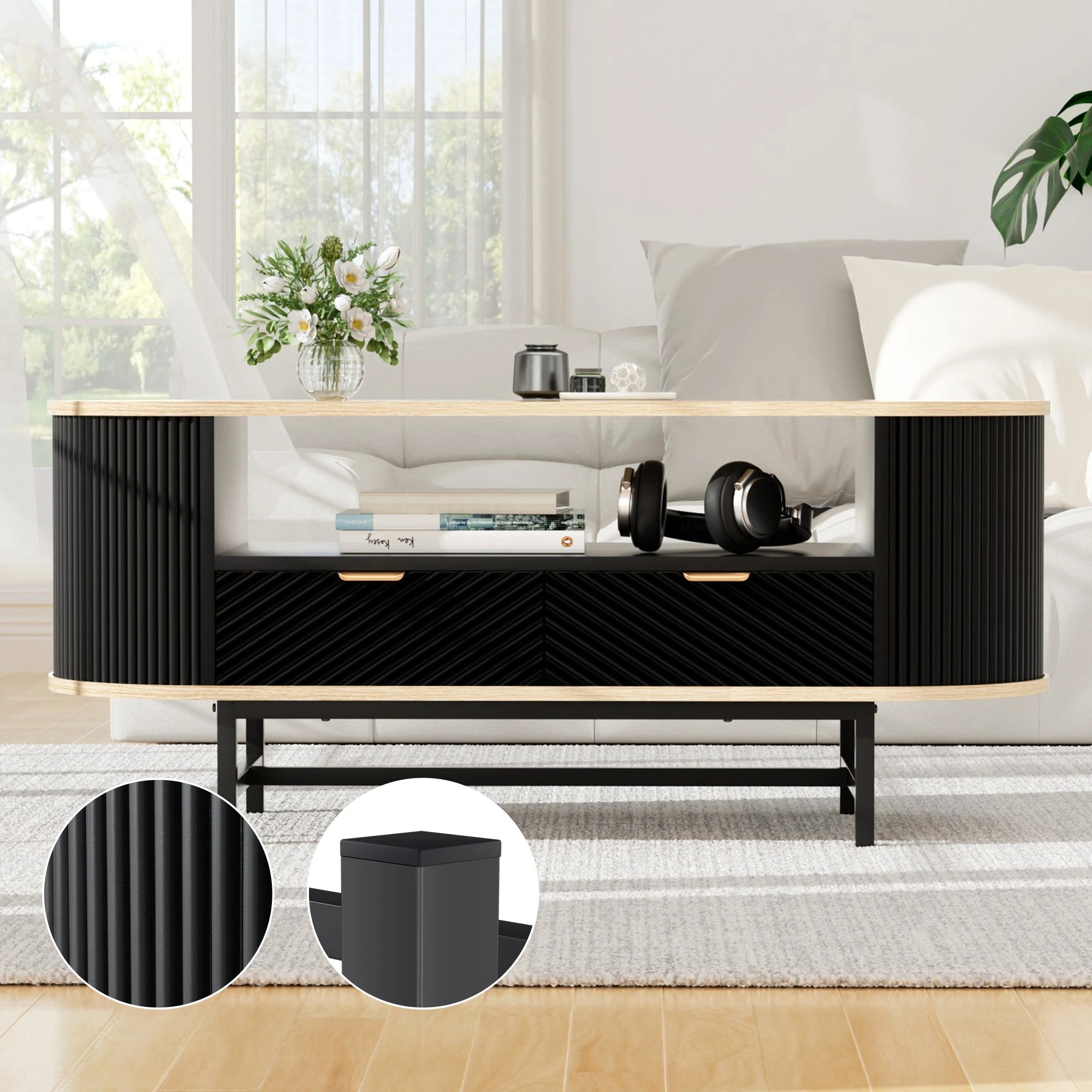 7 Artiss TV Unit & Coffee Table Set Storage Drawers Shelves - Multi, 7 of 9