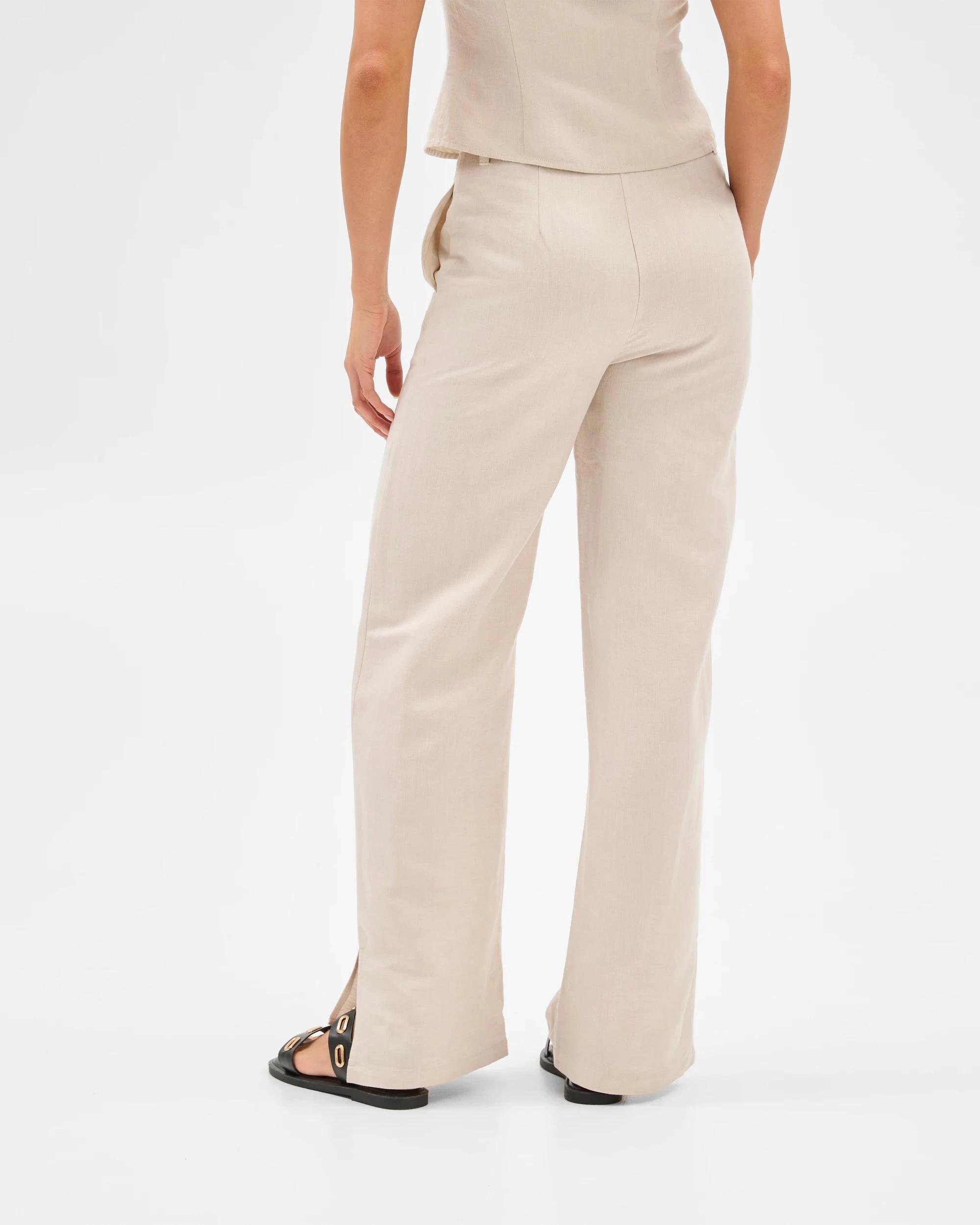 4 European Linen Blend Tie Detail Pants - Lily Loves NATURAL, 4 of 6