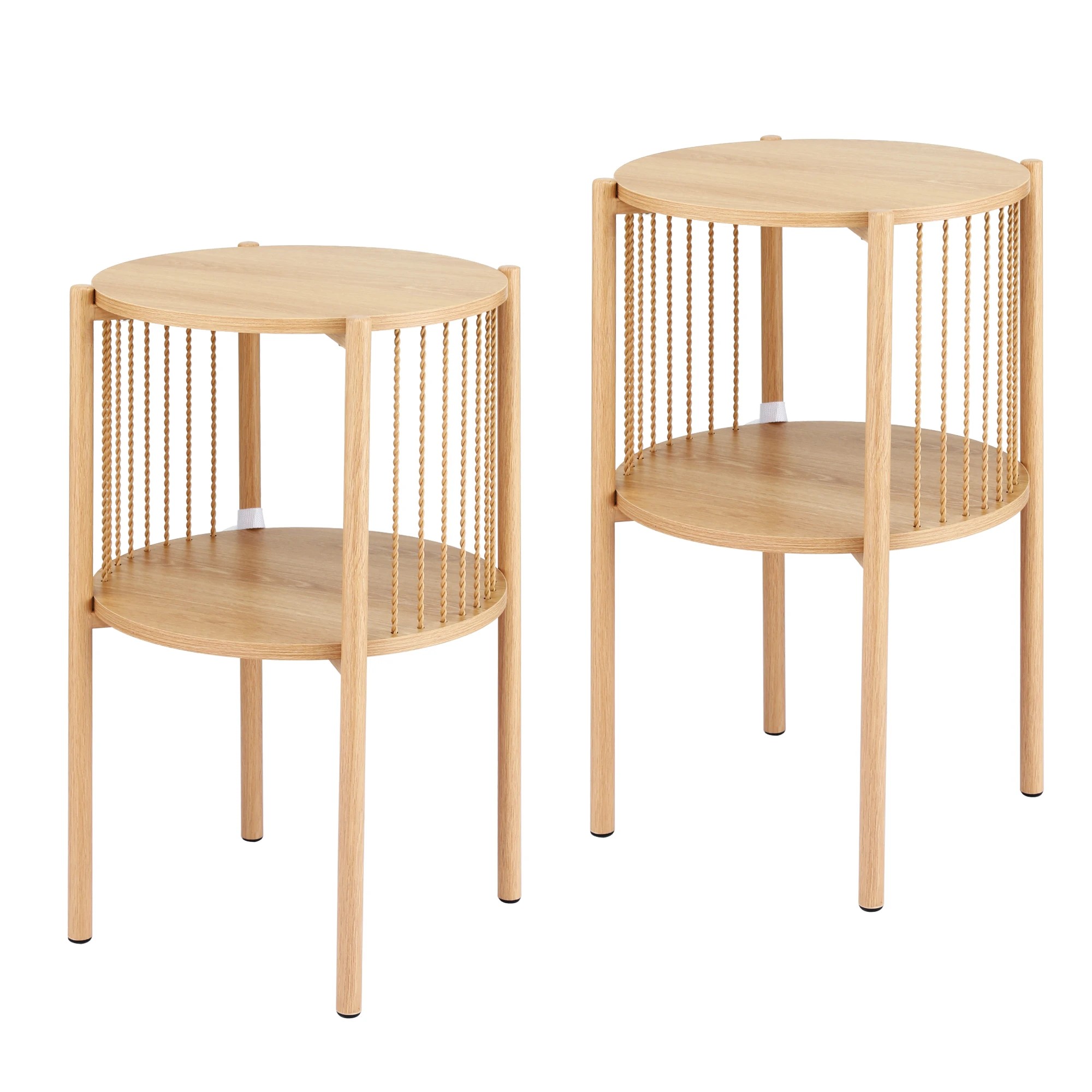 1 Artiss End Tables 2Pcs Coffee Table Boho Bedside Nightstand 2-Tier Round Wood - Natural, 1 of 8