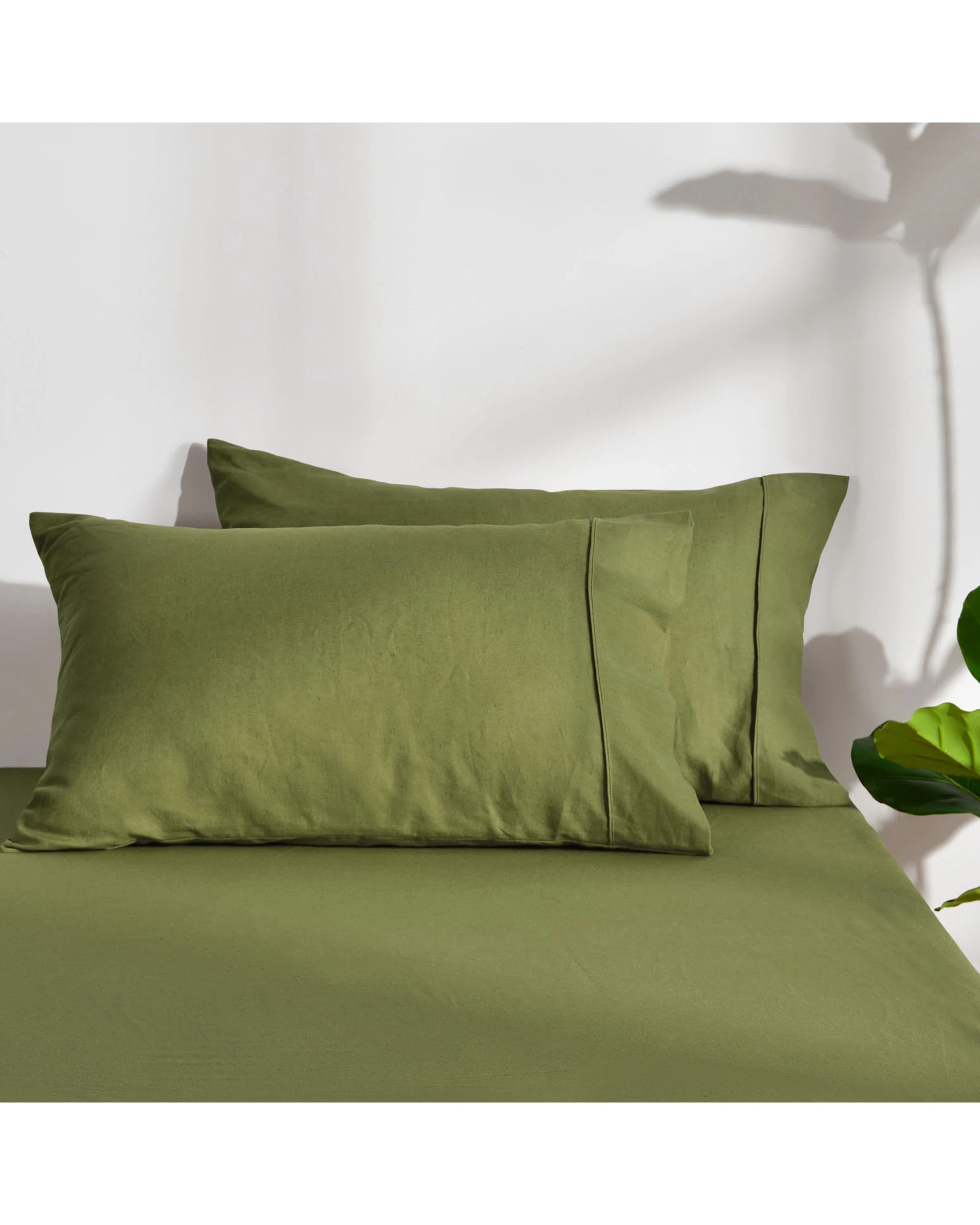 1 Dreamaker Linen Cotton Standard Pillowcase Twin Pack - Olive, 1 of 6