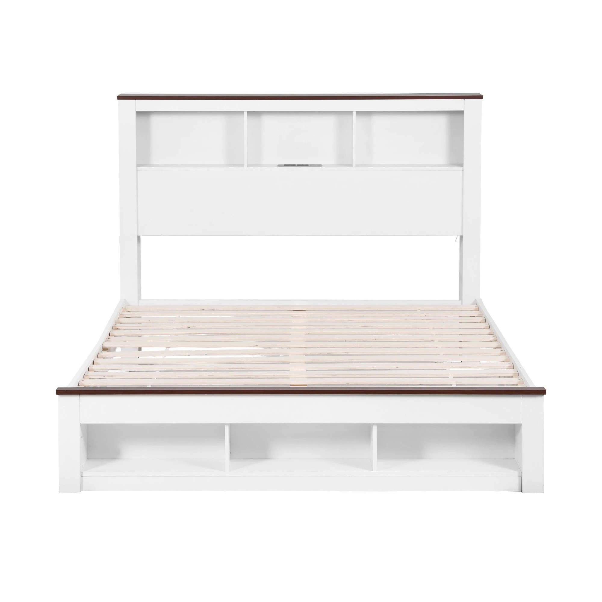 3 Artiss Queen Bed Frame with Storage Bookcase Headboard and Footboard - White, 3 of 7