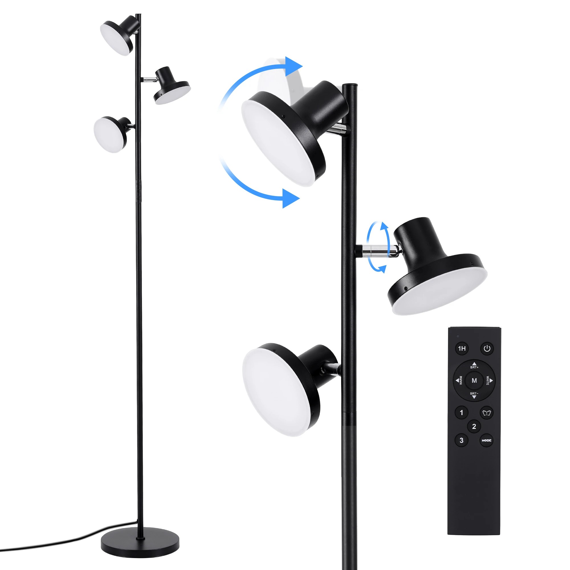 1 Artiss RGB Floor Lamp LED with 3 Swivel Lights Color Changing Lamp with Remote Stepless Dimmable - Black, 1 of 9