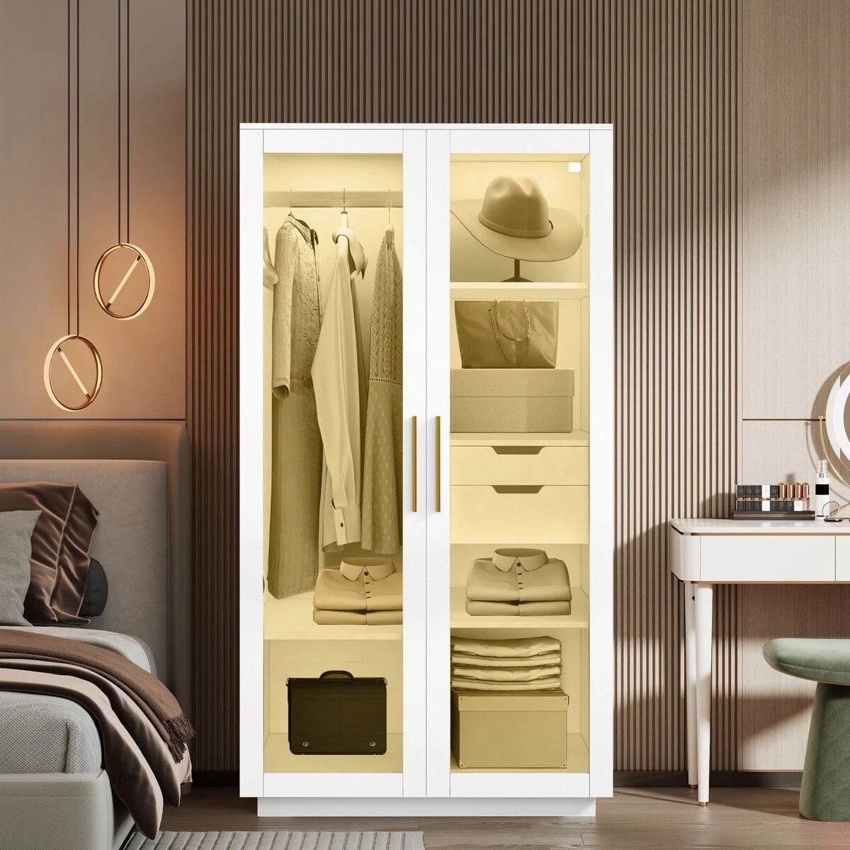 5 LUXSUITE LED Wardrobe Cabinet Armoire Closet Clothes Organiser, 5 of 9