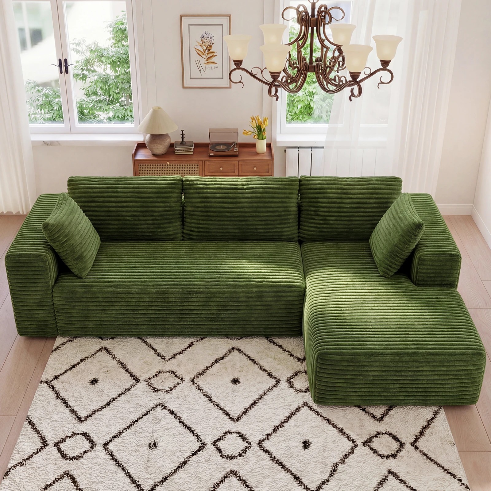 5 Advwin 277cm L Shape Convertible Modular Sectional Couch - Green, 5 of 7