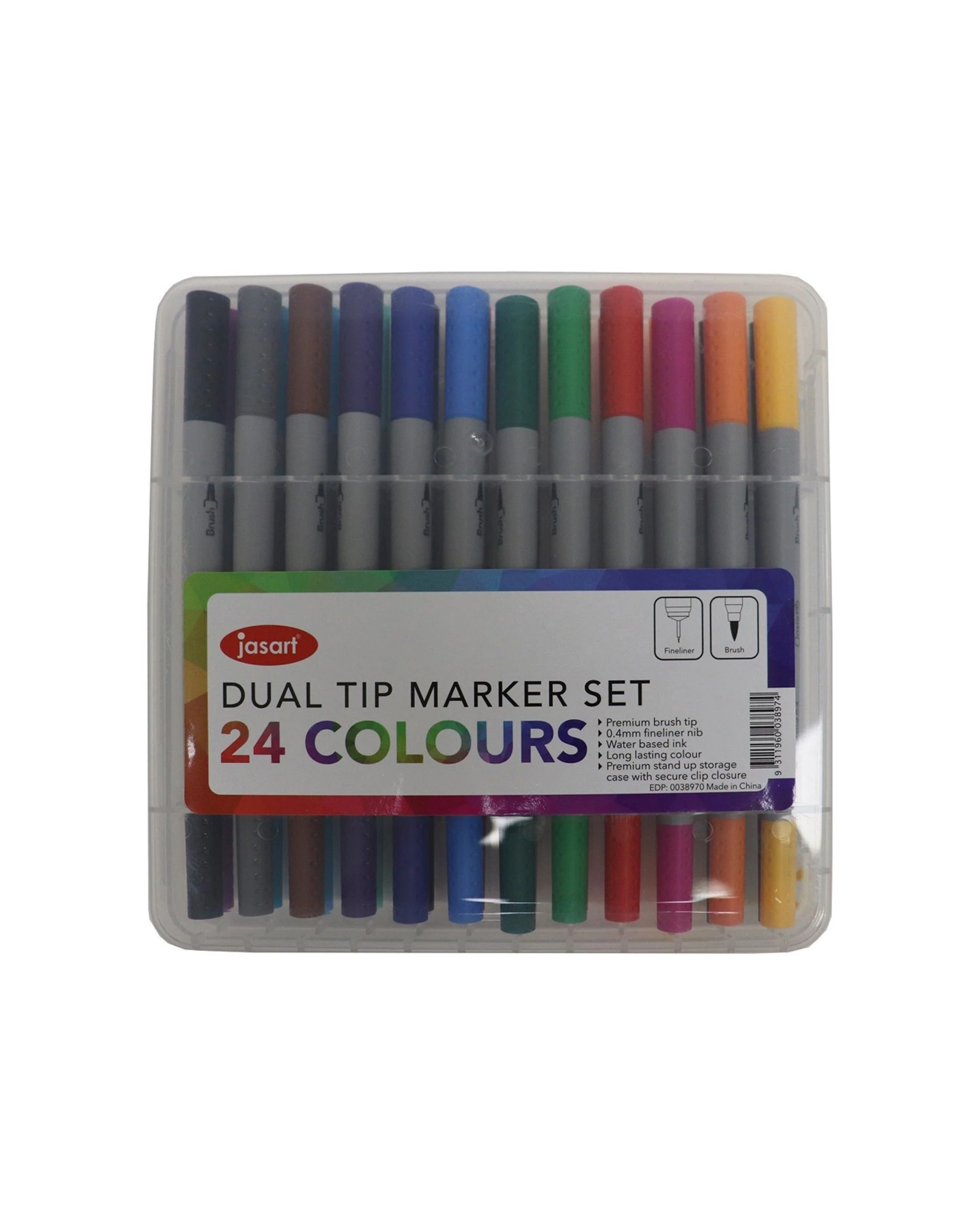 1 Jasart 24pc Dual Nib Brush Fineliner Water-Based Ink Marker Set - Multi, 1 of 3