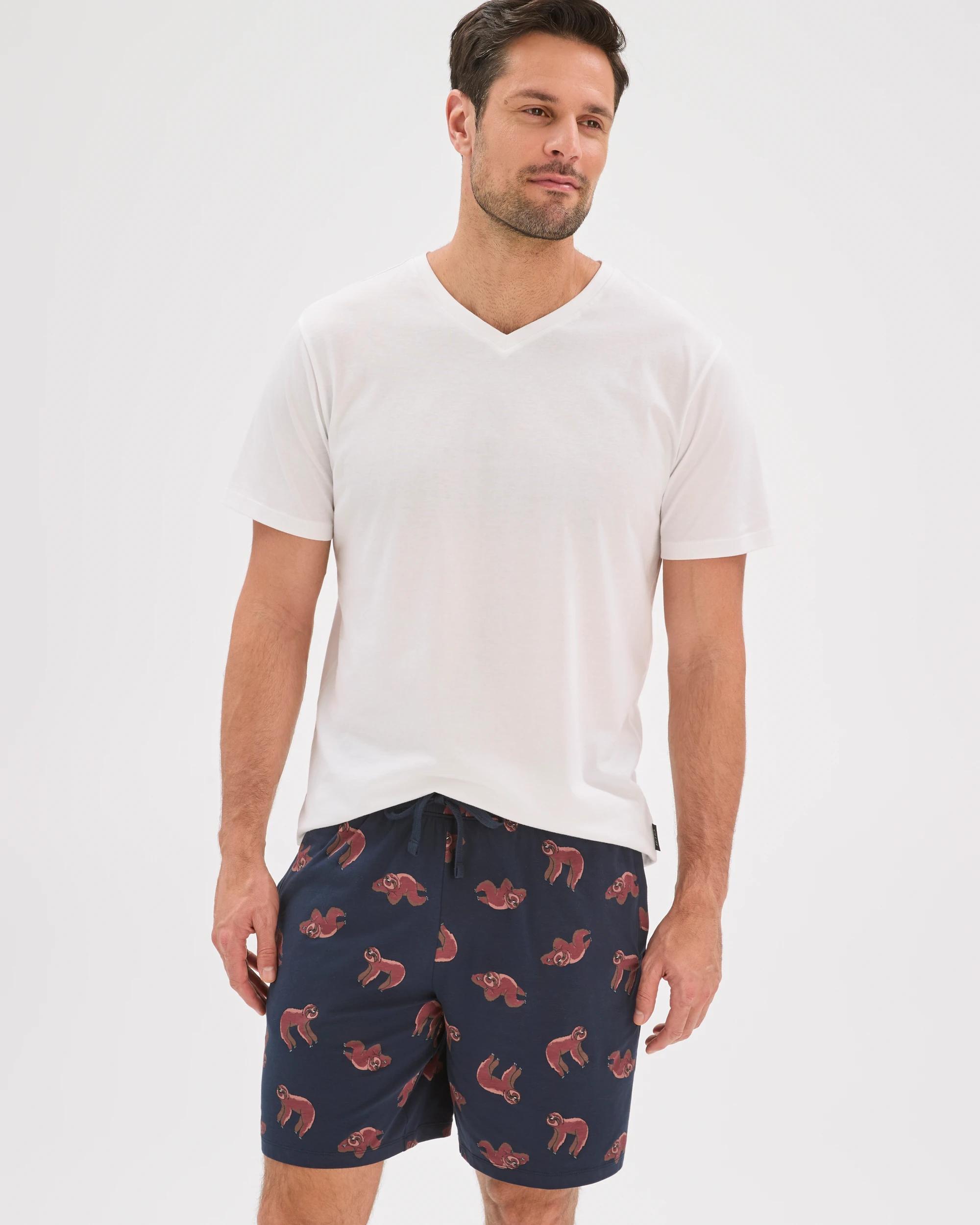 5 Maxx Australian Cotton Printed Jersey Knit Sleep Shorts SLOTH BLUE, 5 of 7