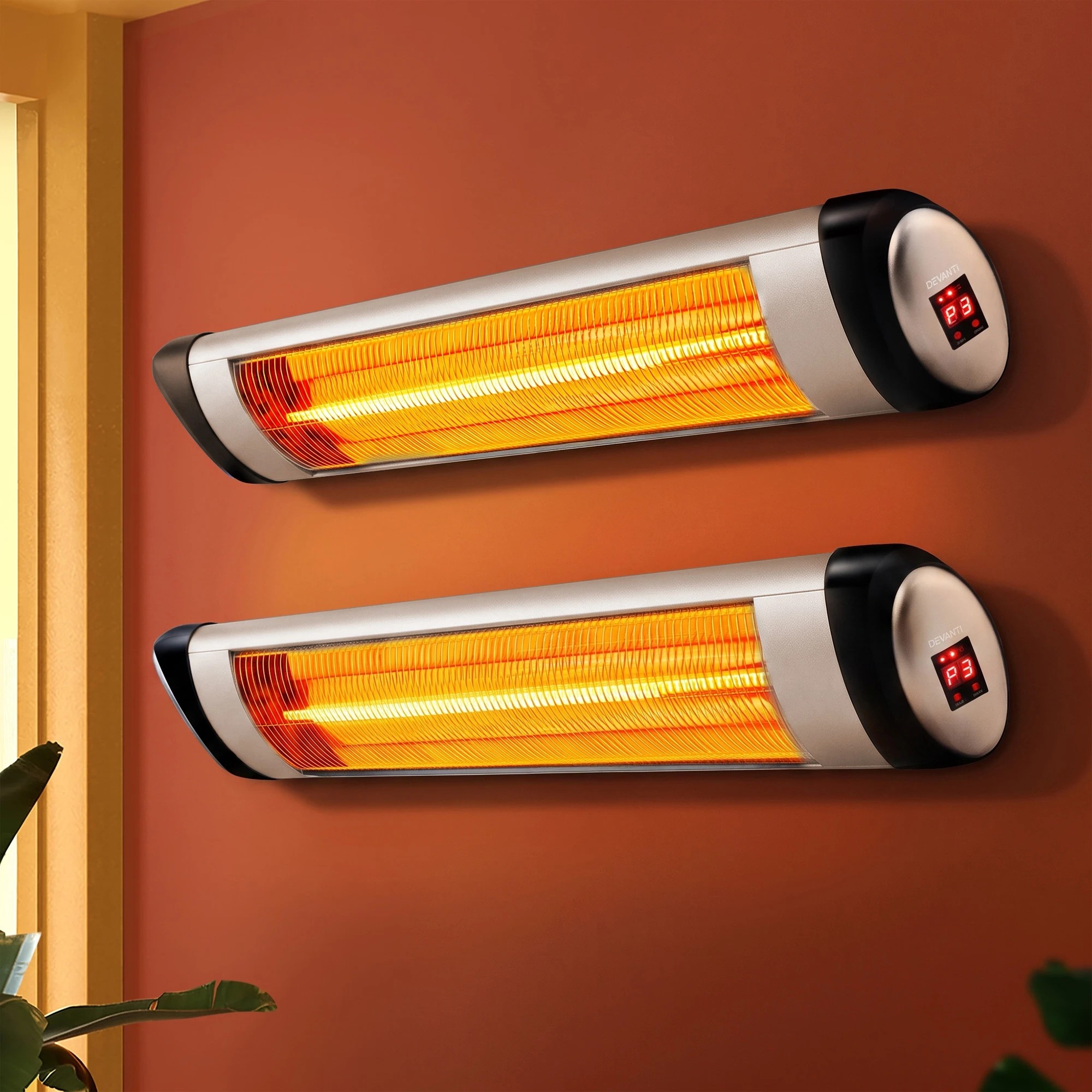 2 Devanti 2PCS Electric Radiant Strip Heater Indoor Outdoor Patio Remote Control 1500W - Silver, 2 of 7