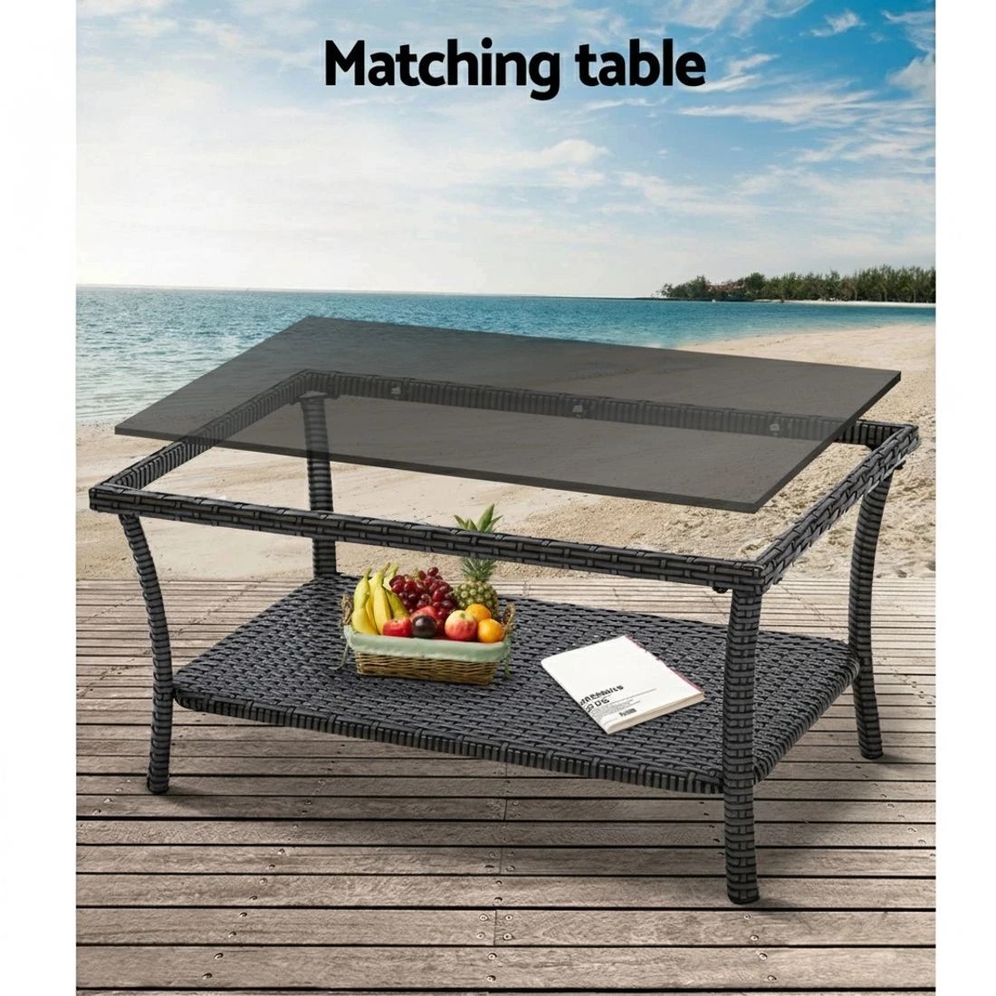 4 Gardeon 4PCS Outdoor Sofa Set Wicker Harp Chair Table Patio Furniture - Grey, 4 of 6