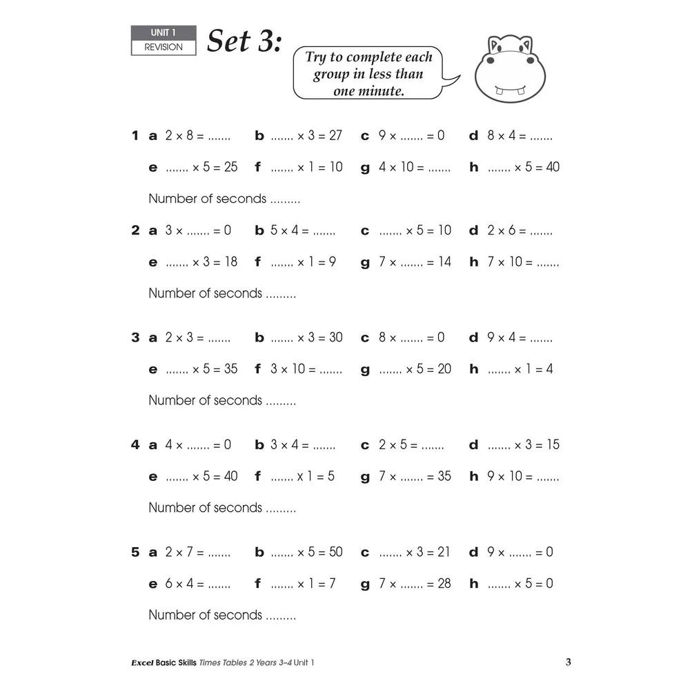 5 Excel Basic Skills: Times Tables Book 2 Year 3-4, 5 of 7