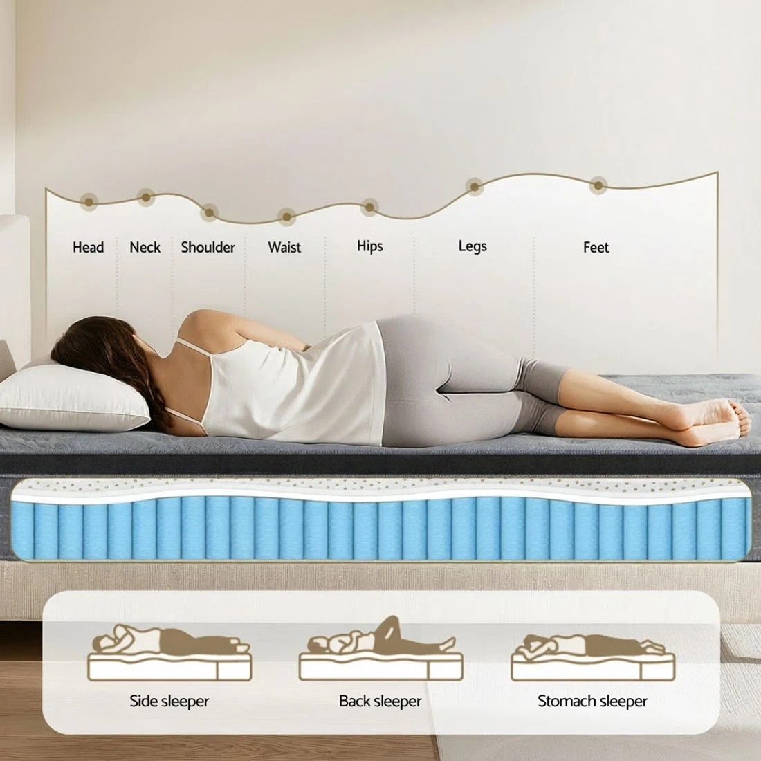 5 26cm Giselle Mattress King Single Latex Foam - King Single Bed - Charcoal, 5 of 7