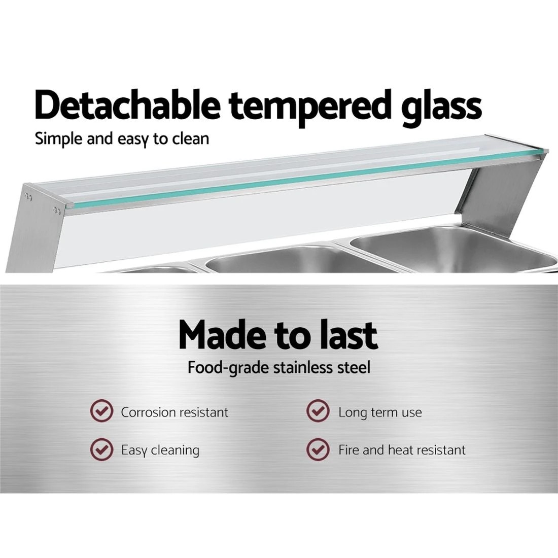 6 Devanti Commercial Food Warmer Bain Marie 3 Electric Buffet Pans - Silver, 6 of 7