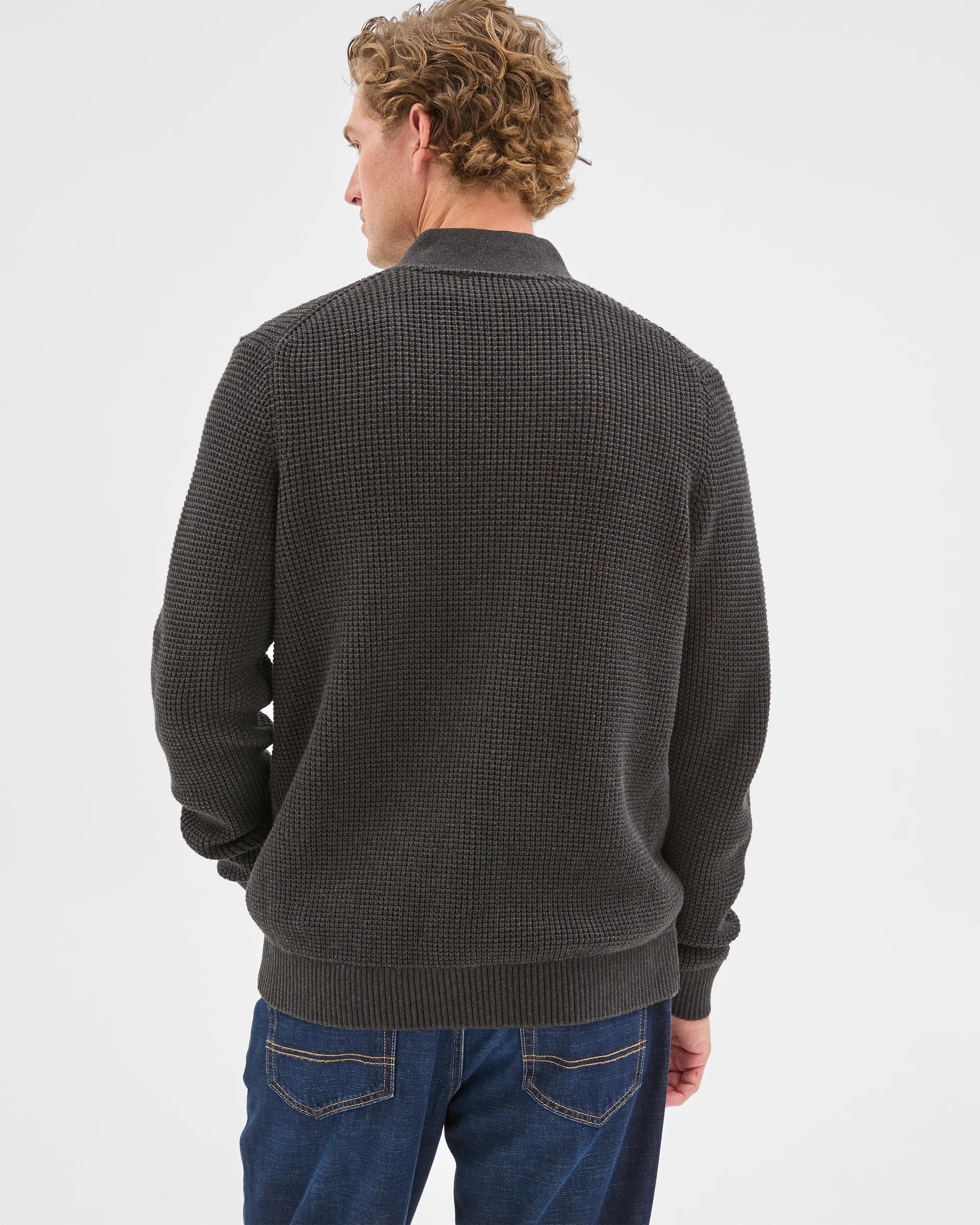7 Target Man Australian Cotton V-Neck Waffle Knit Cardigan BLACK MARLE, 7 of 7