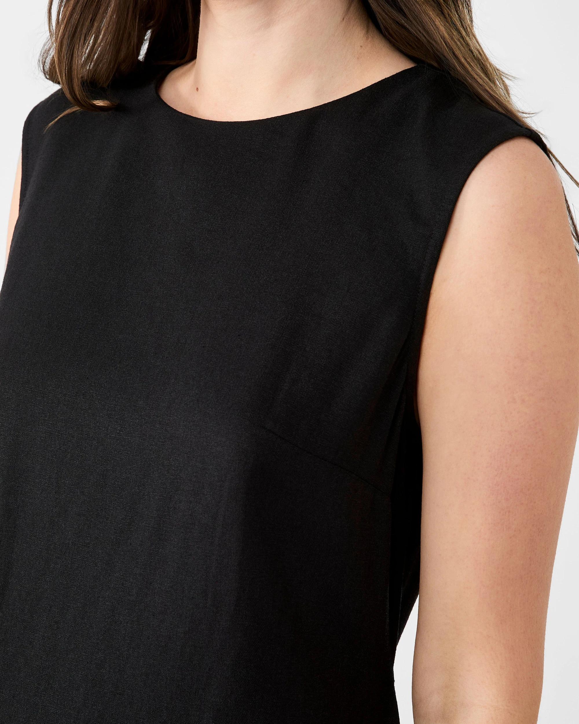 5 Sleeveless Linen Blend Crew Tie Back Midi Dress Black, 5 of 6