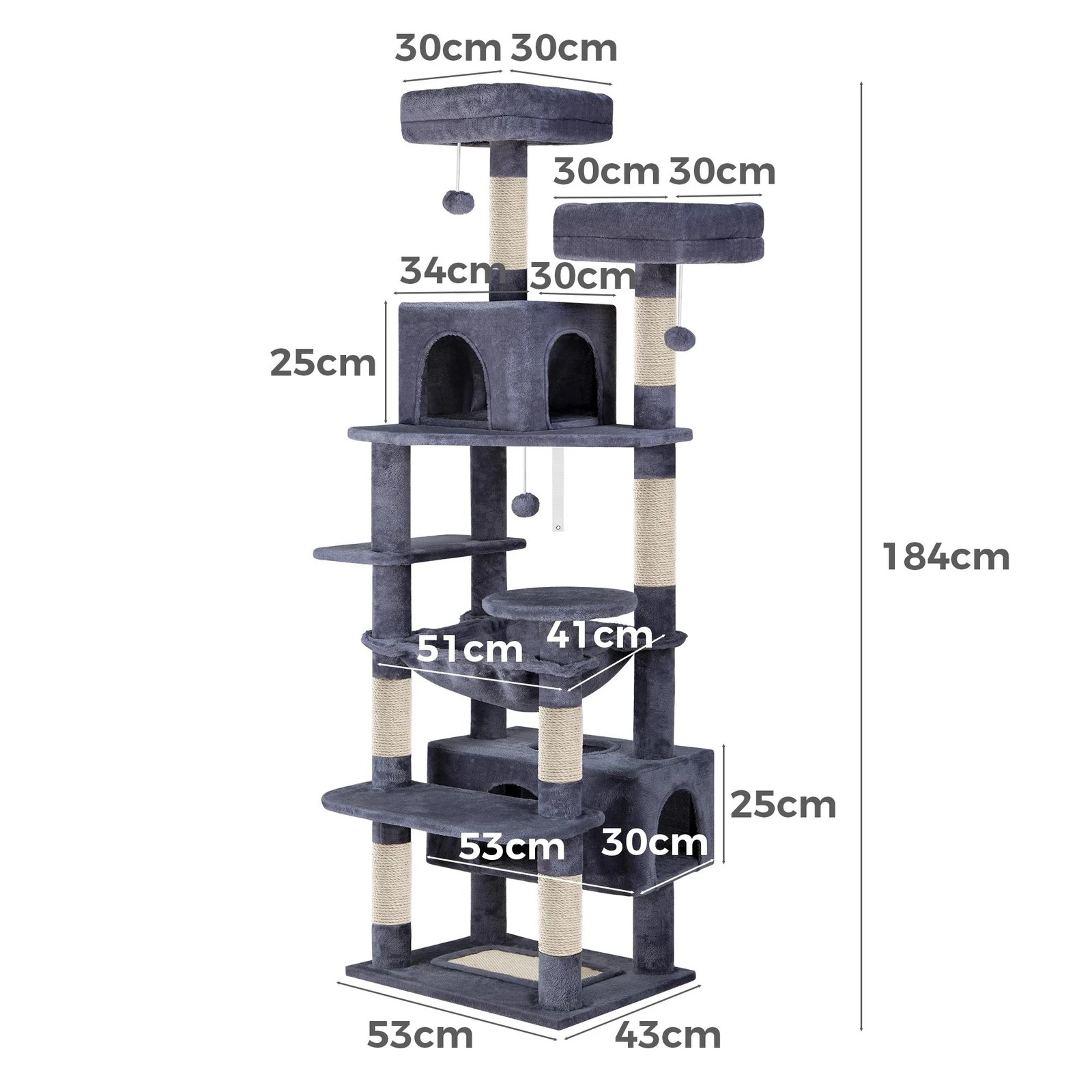 5 Beastie Cat Tree Tower Scratching Post Scratcher Condo House Furniture 184cm - Grey, 5 of 5