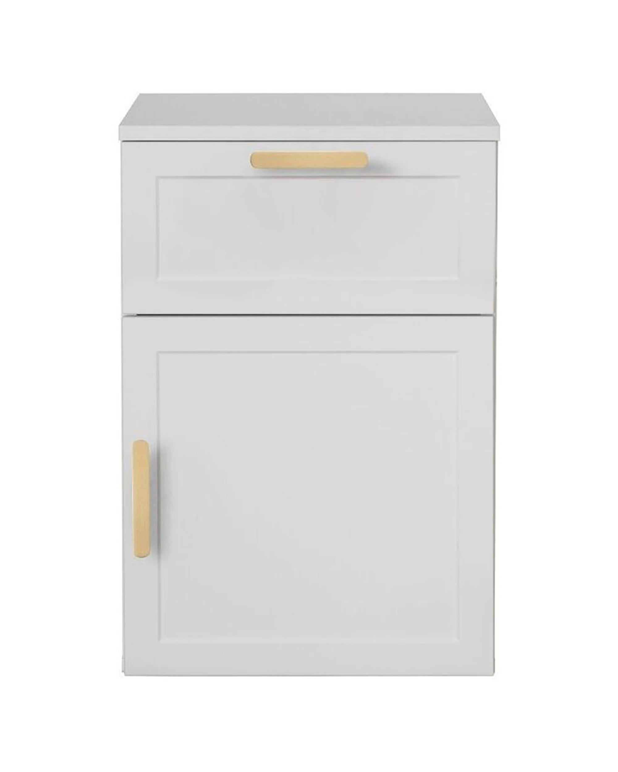 1 European Cabinetry Porto Bedside Table Hamptons Brass Oval Handle - White, 1 of 4