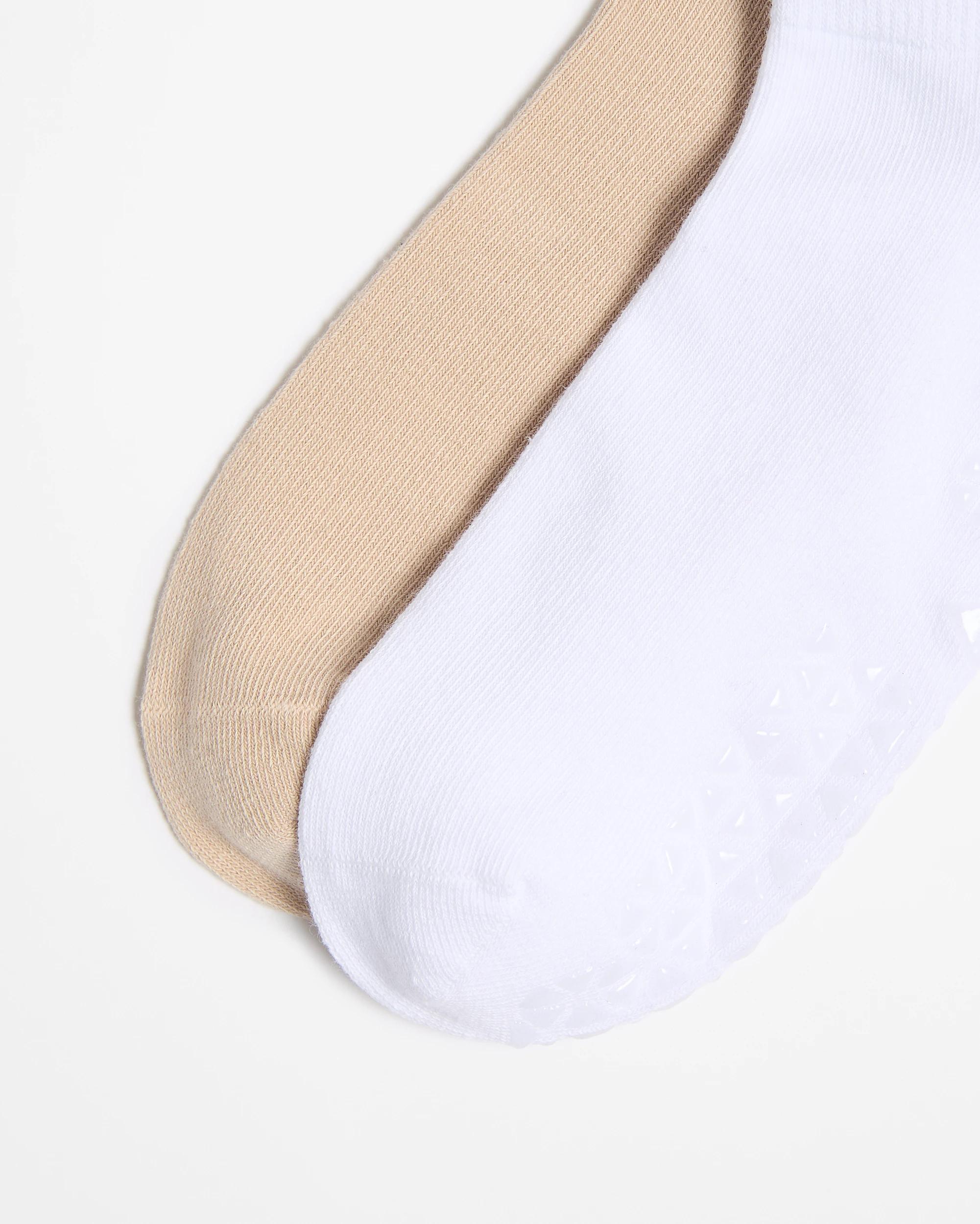 2 Target Active Australian Cotton Blend Pilates Grip Socks 2 Pack TAUPE / WHITE, 2 of 3