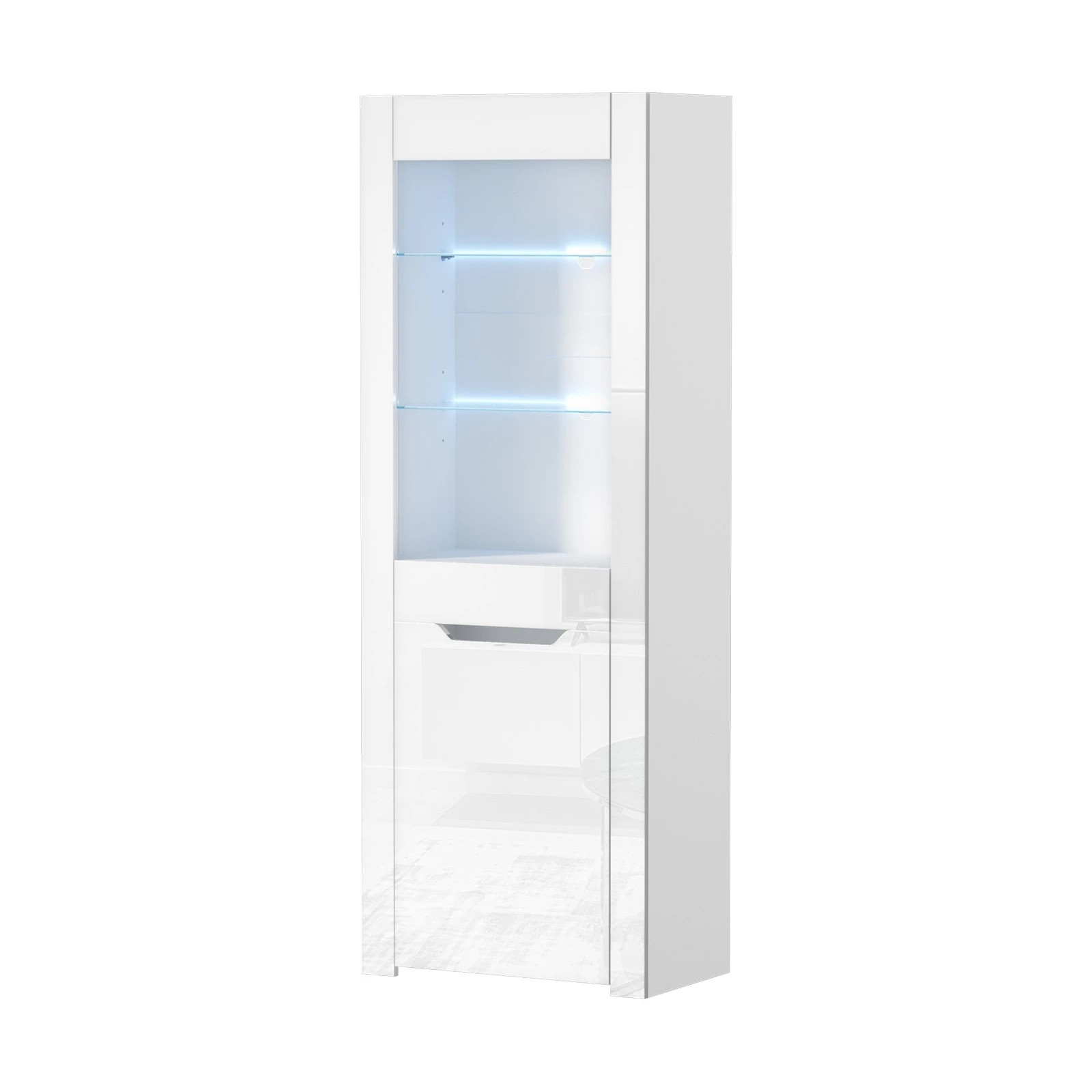 1 Oikiture Display Cabinet Buffet Sideboard High Gloss Cupboard LED Light - White, 1 of 8