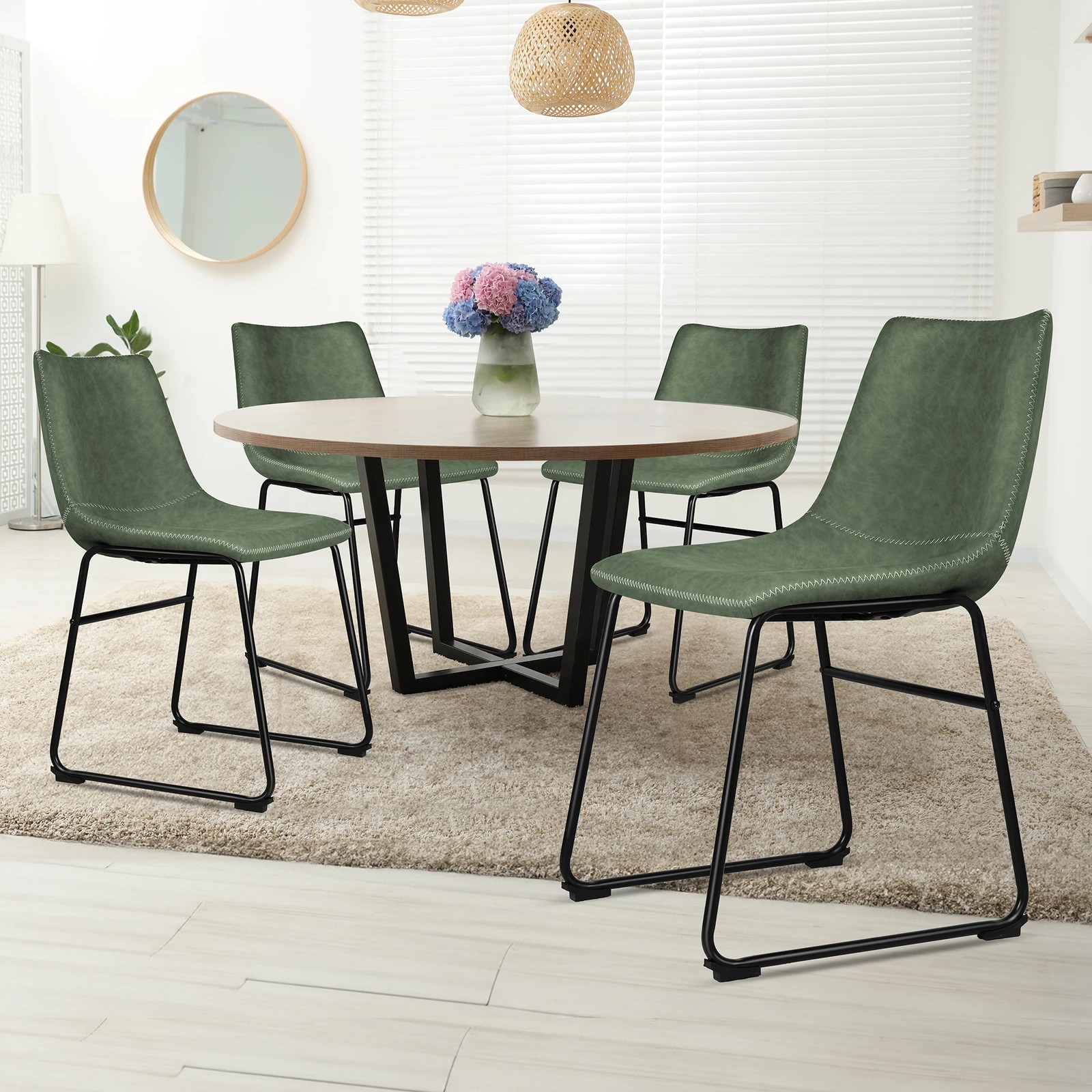 2 Alfordson 4x Dining Chairs Kitchen Lounge Cafe Seat Retro PU Leather - Green, 2 of 8