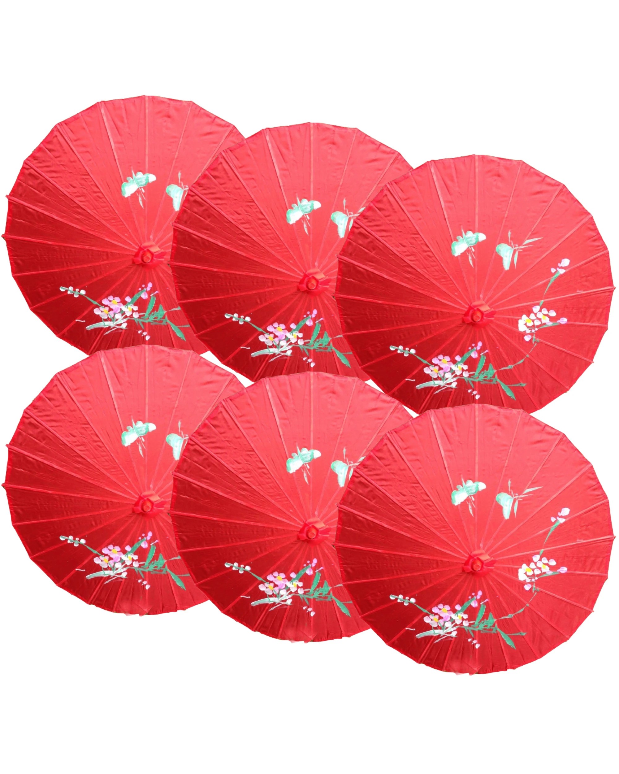 1 BR Costumes Bamboo Parasol Umbrella Japanese Flower Pattern 6 Pack, 1 of 2
